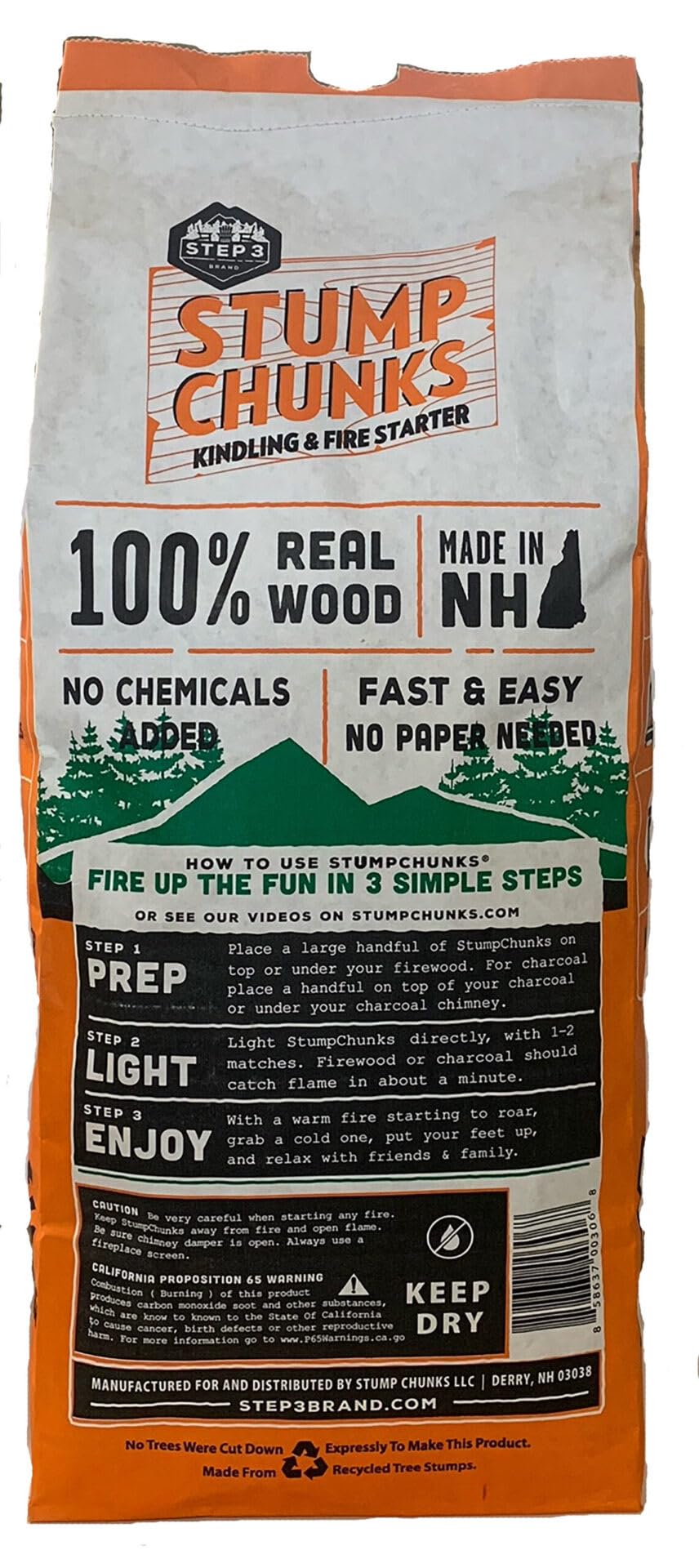 STUMPCHUNKS Stump Chunks SC-15 Firestarter Sticks - 1.5 Cu Ft Natural Wood Kindling - Orange, Black, Brown, White Bag