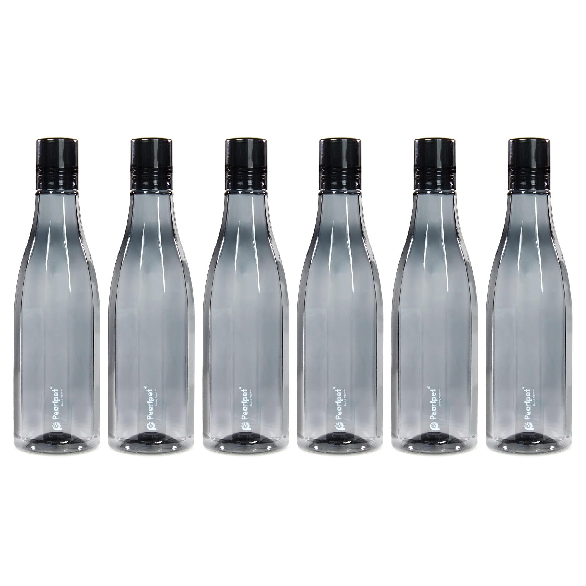 Pearlpet Azzure Bpa-Free Plastic Water Bottle Set Of 6 Pcs, Each 1000Ml, Smoke Grey
