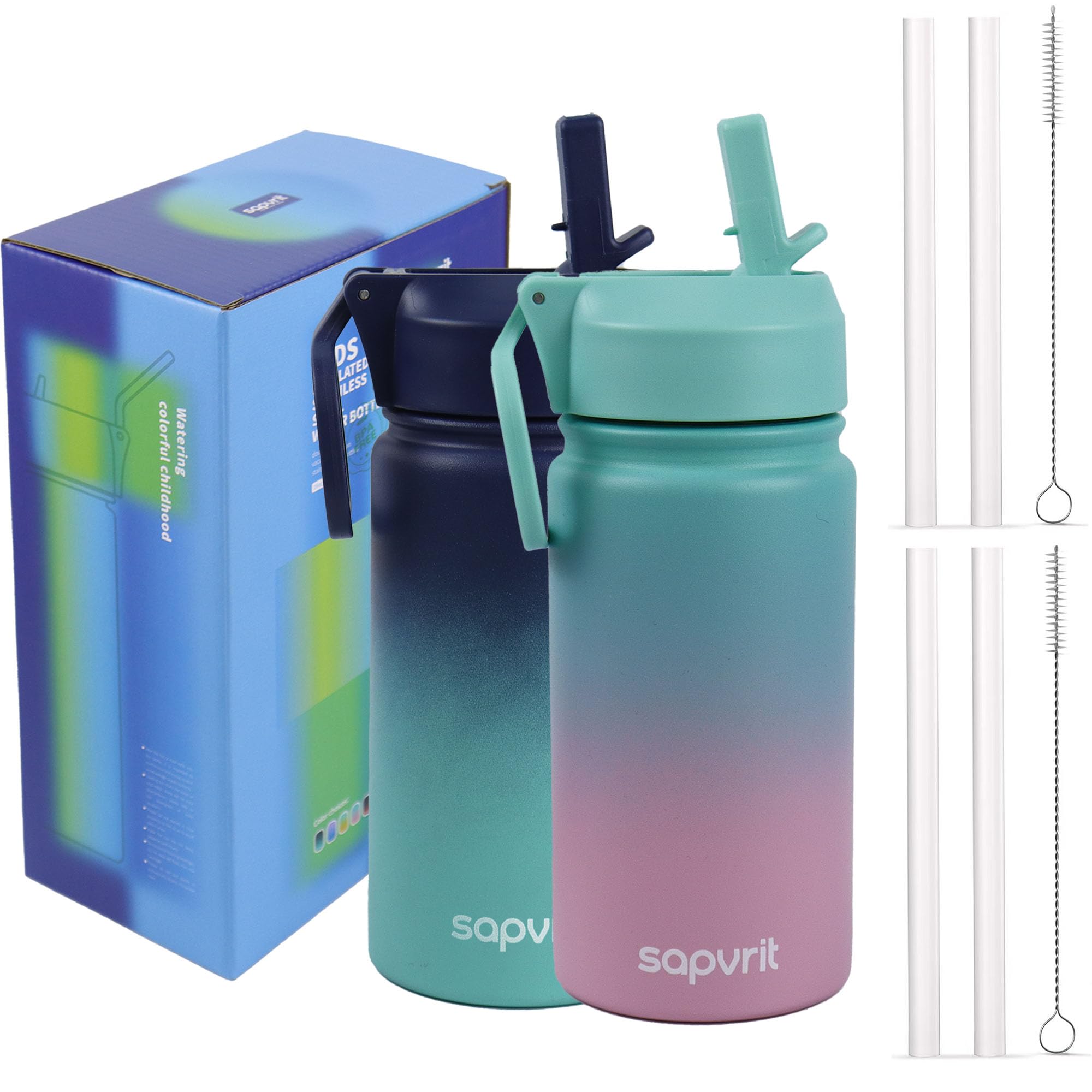 Water Bottle, 12oz Water Bottles with Straw and Stickers, Stainless Steel Vacuum Double Wall Insulated cup,Water Bottle for Scho