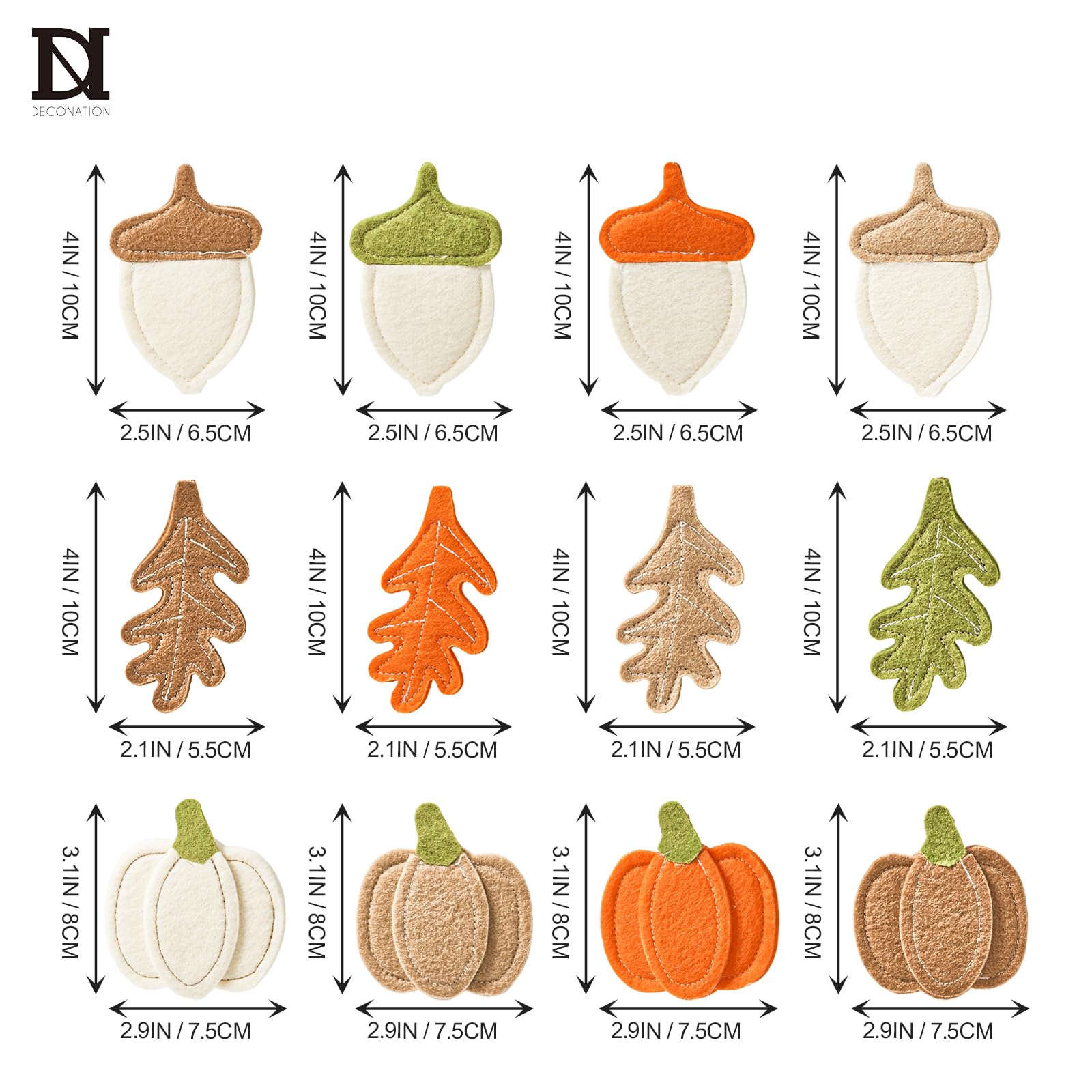 DN DECONATION 12PCS Fall Tree Decorations Felt Ornaments, Felt Pinecones Leaves Mini Pumpkins Ornament Set for Small Tree Thanks