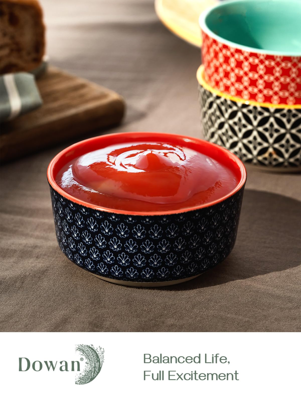 Dowan Dipping Bowls With Lids, Ceramic Condiment Sauce Cups, 4.7 Oz Dipping Sauce Bowls/Dishes For Charcuterie, Condiment, Tomat
