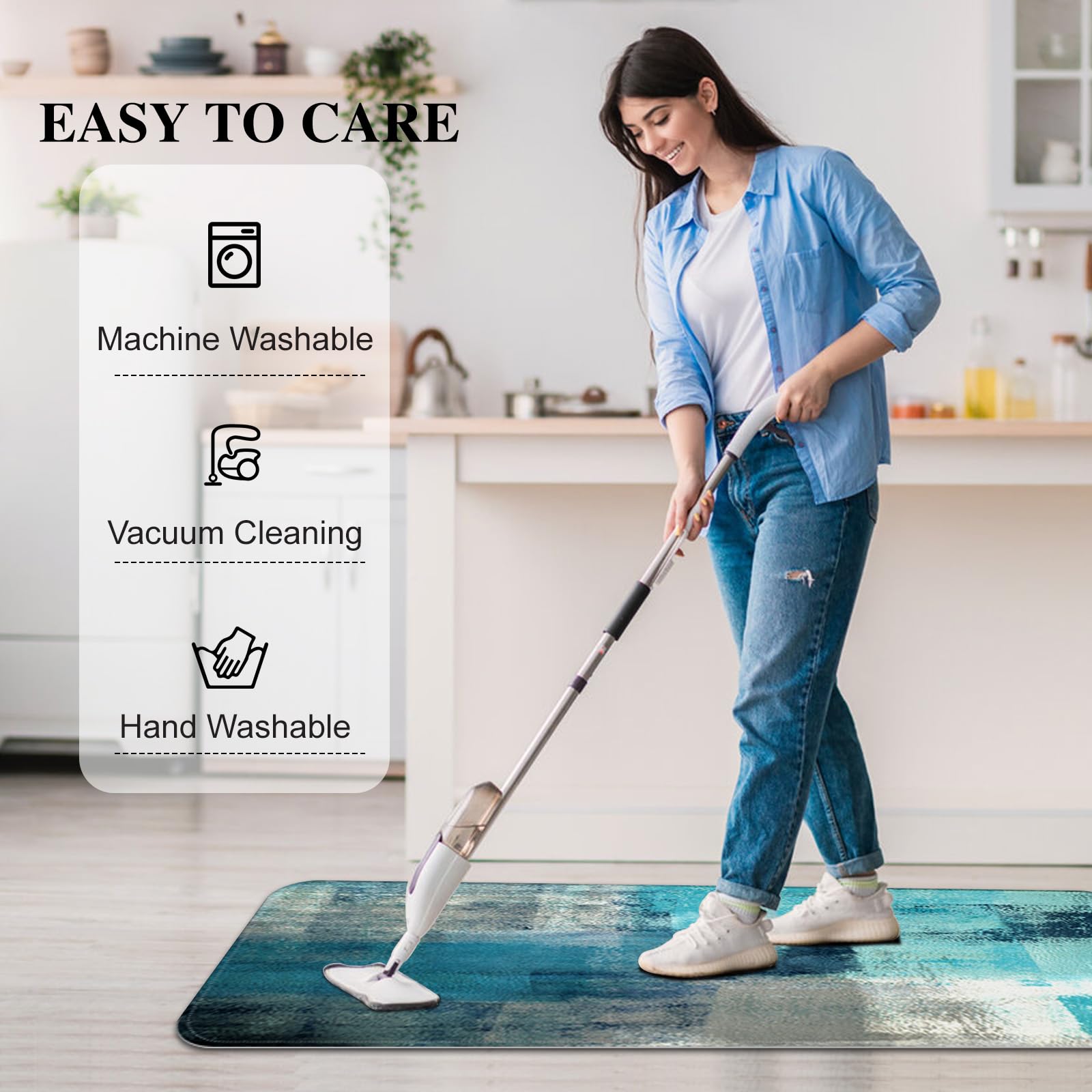 Mayhmyo Teal Mat Turquoise And Grey Rugs Non Skid Washable 17X48+17X24 Set Of 2 Abstract Art Kitchen Floor Mats For Dining Floor