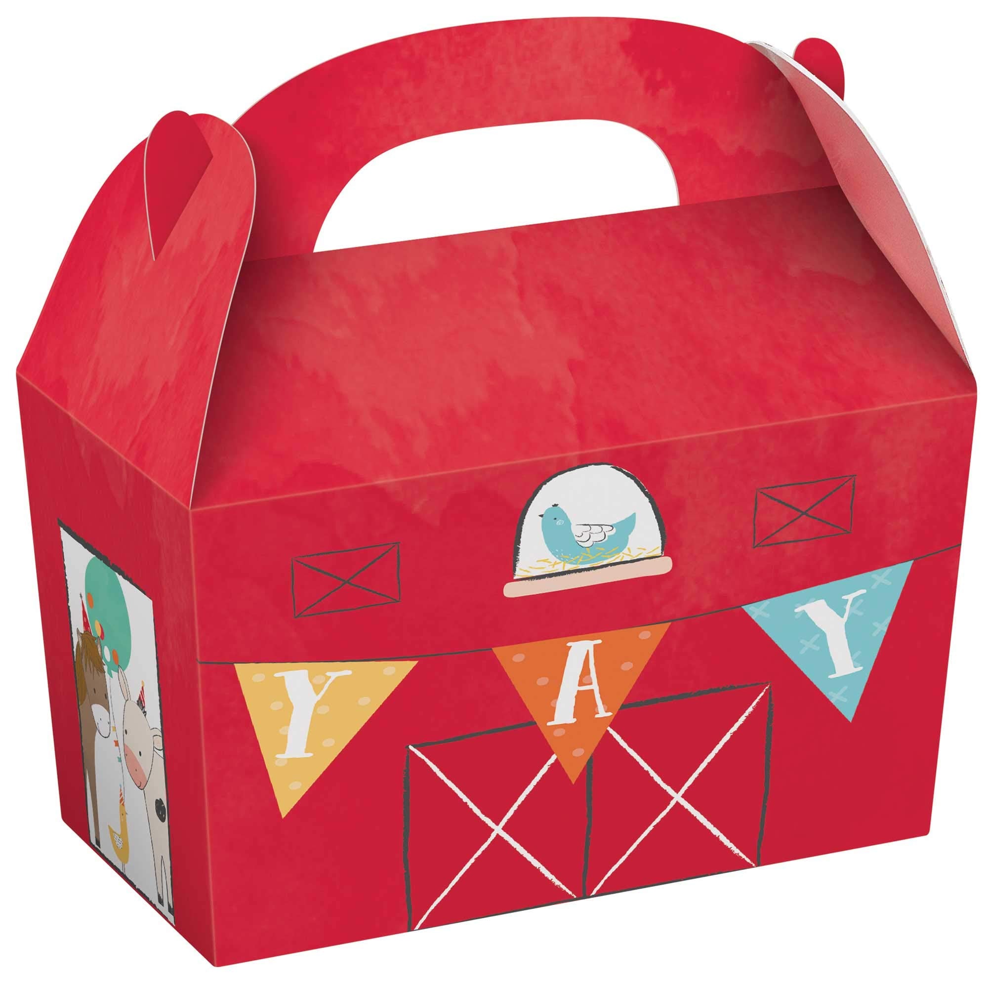 Red Barnyard Birthday Paper Treat Boxes - 7.5'' X 5.5'' X 4.25'' (Pack Of 8) - Perfect For Farm-Themed Parties & Delightful Gift