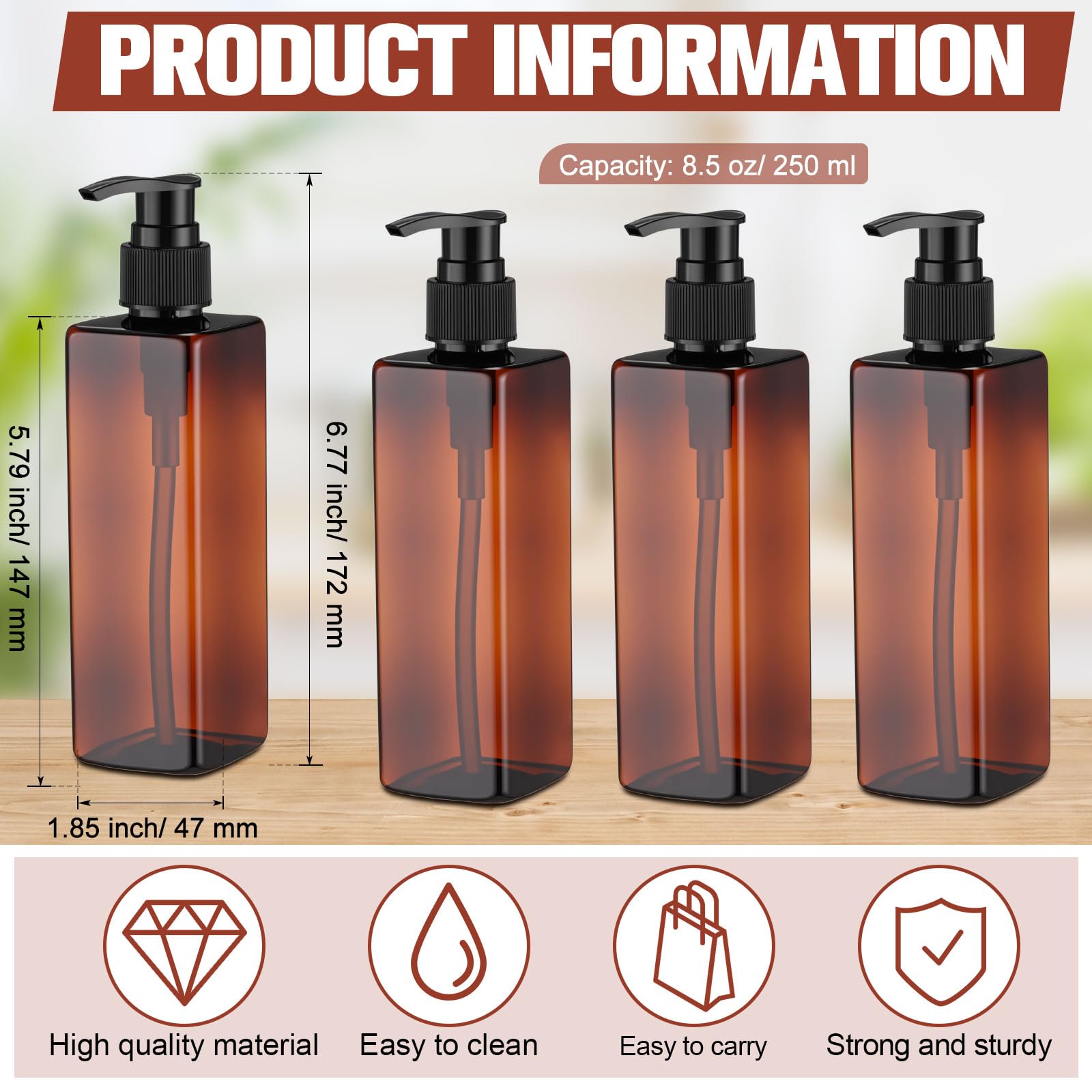 Chunful 8 Pcs Soap Dispensers Plastic Pump Bottles 8.5 oz Refillable Dishwashing Liquid Dispenser with Pump Leakproof Empty Loti