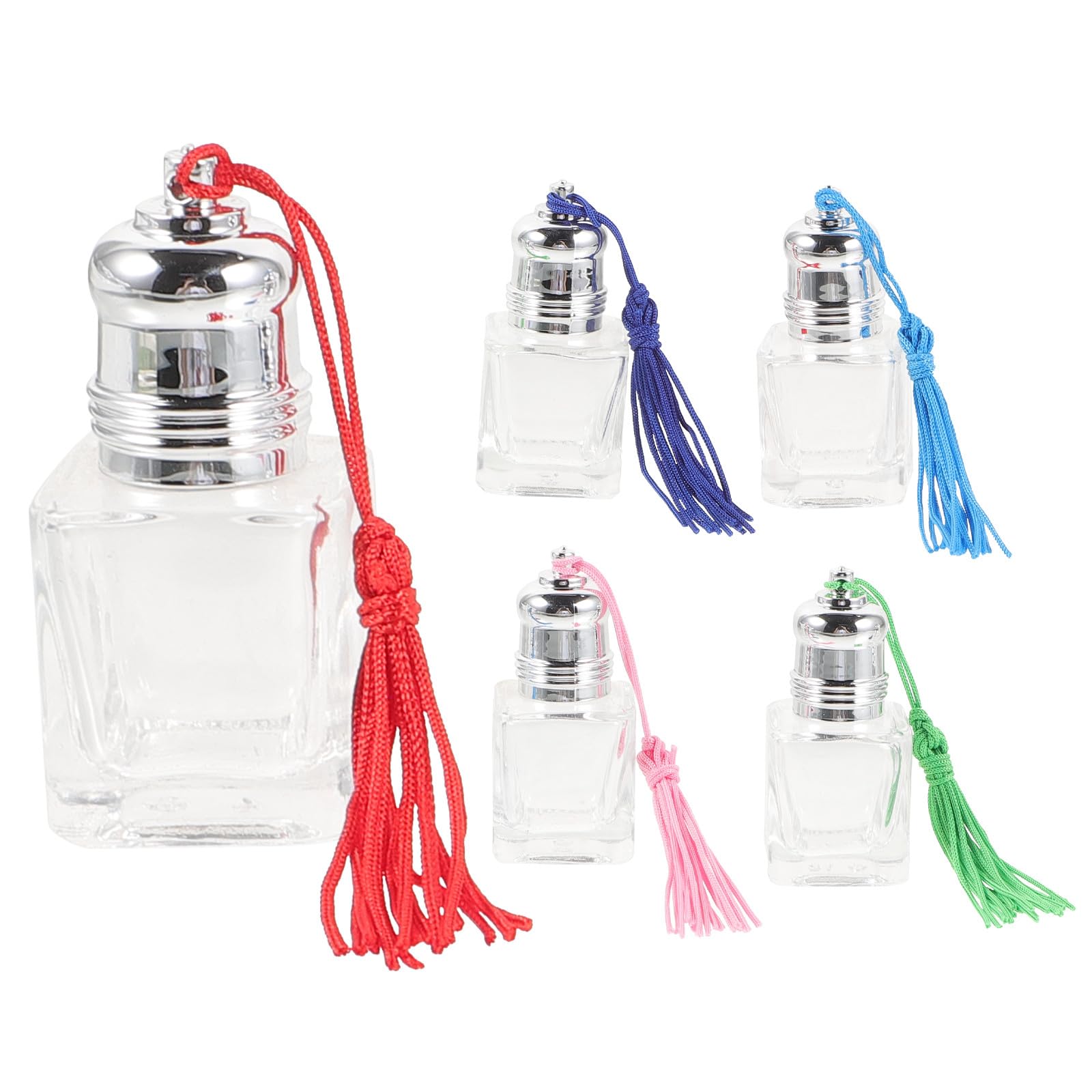 PATKAW 5 Pcs 7ml Small Glass Roller Bottles Refillable Perfume Bottles with Tassels for Travel Essential Oils and Fragrance Stor
