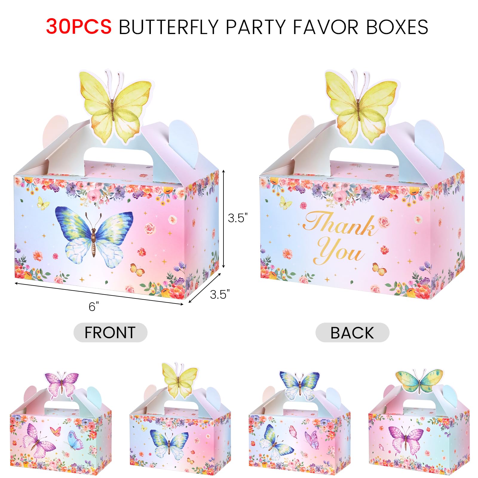 VGOODALL 30PCS Party Favor Boxes, Goodie Gable Treat Box Butterfly Paper Candy Containers for Birthday Party Supplies Baby Showe