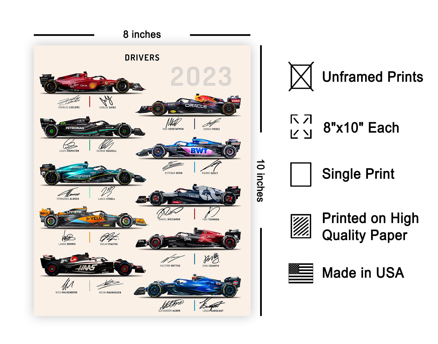 Poster Master Race Car Drivers Poster - Cars & Drivers Signatures Print - Sports Art - Car Racing Art - Gift For Him, Her & Car