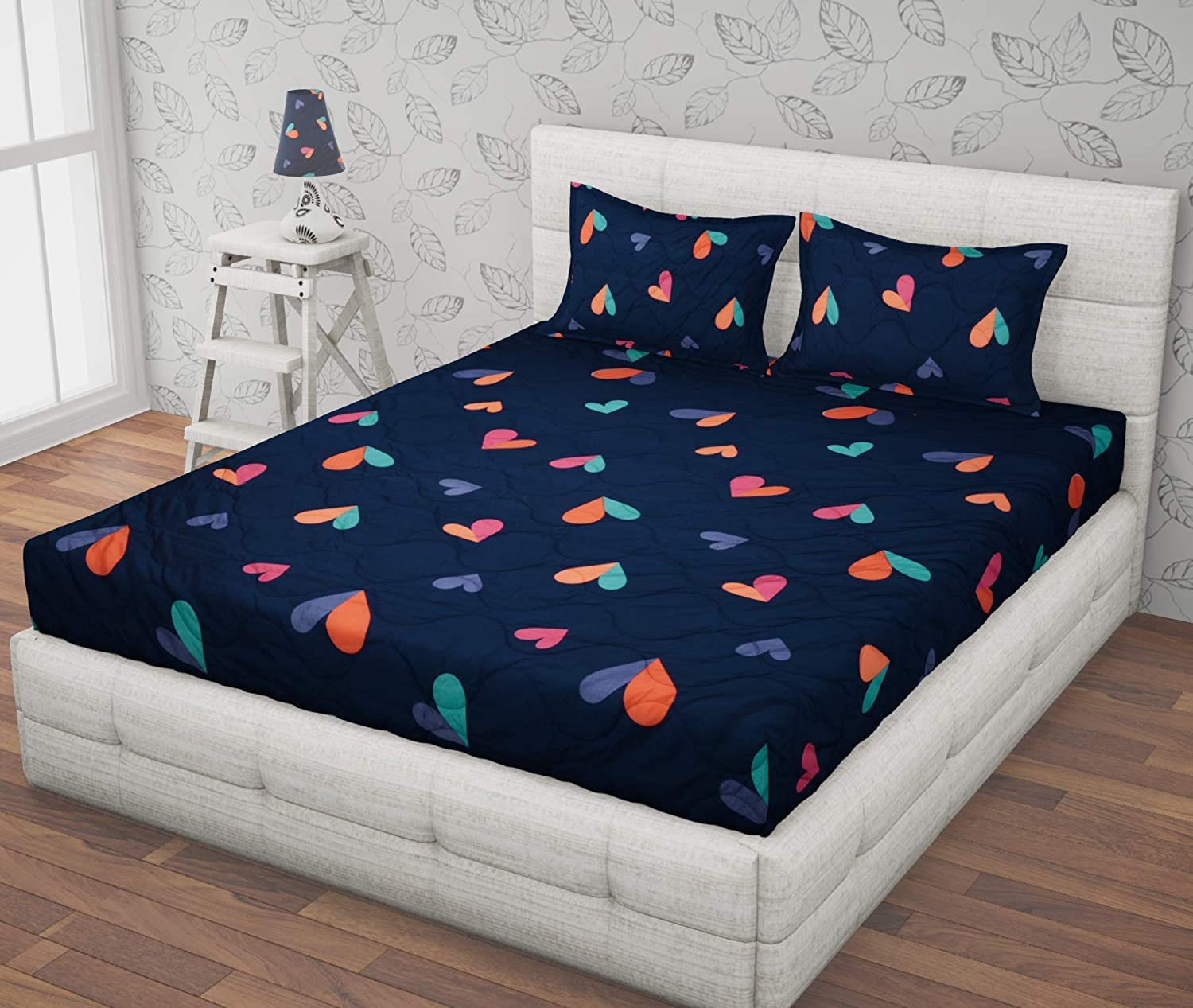 RRC Super Soft Microfiber Cotton 144 TC Fitted Bedsheet with 2 Pillow Covers | 72X72 Inches | Elastic AllAround for a