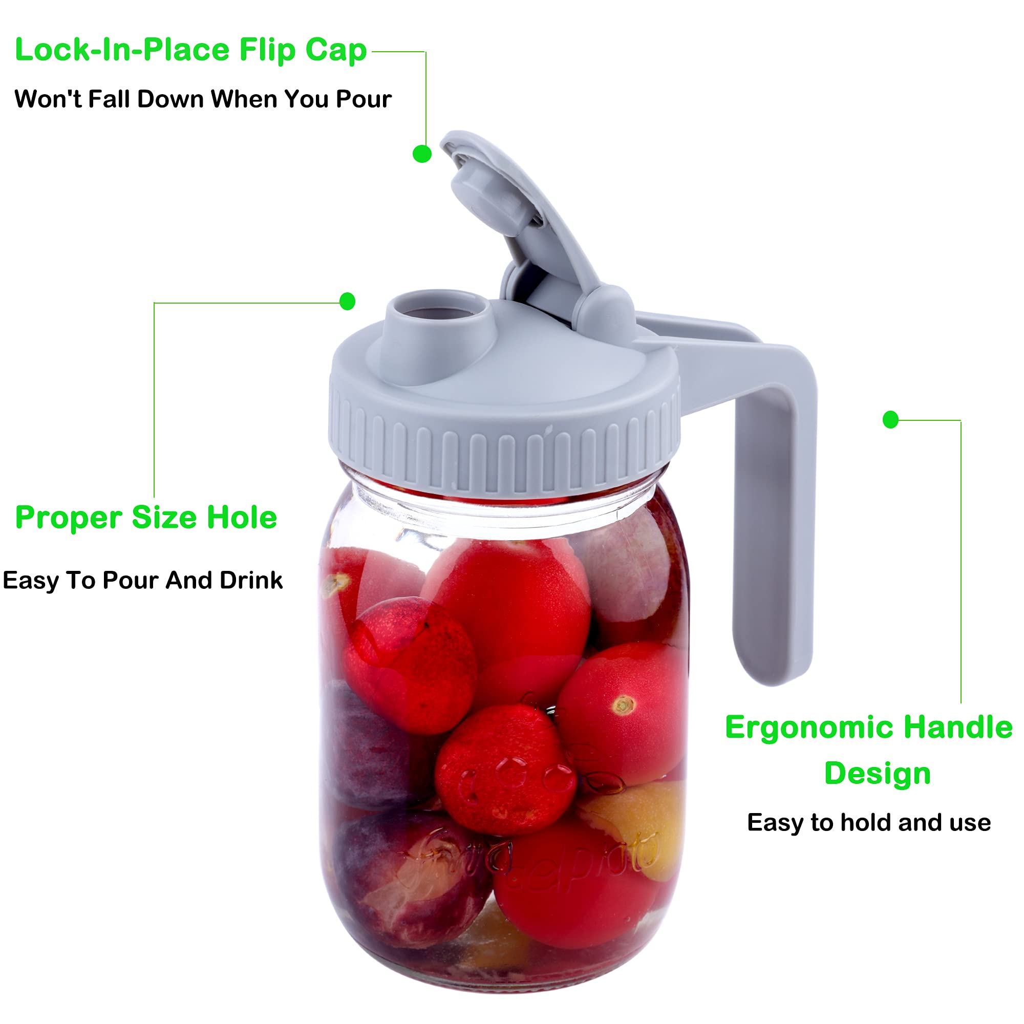 Mason Jar Pour Spout Lid Regular Mouth With Handle, Airtight & Leak-Proof Flip Cap Lid, Easy Open & Pour, Turns Your Mason Jar I