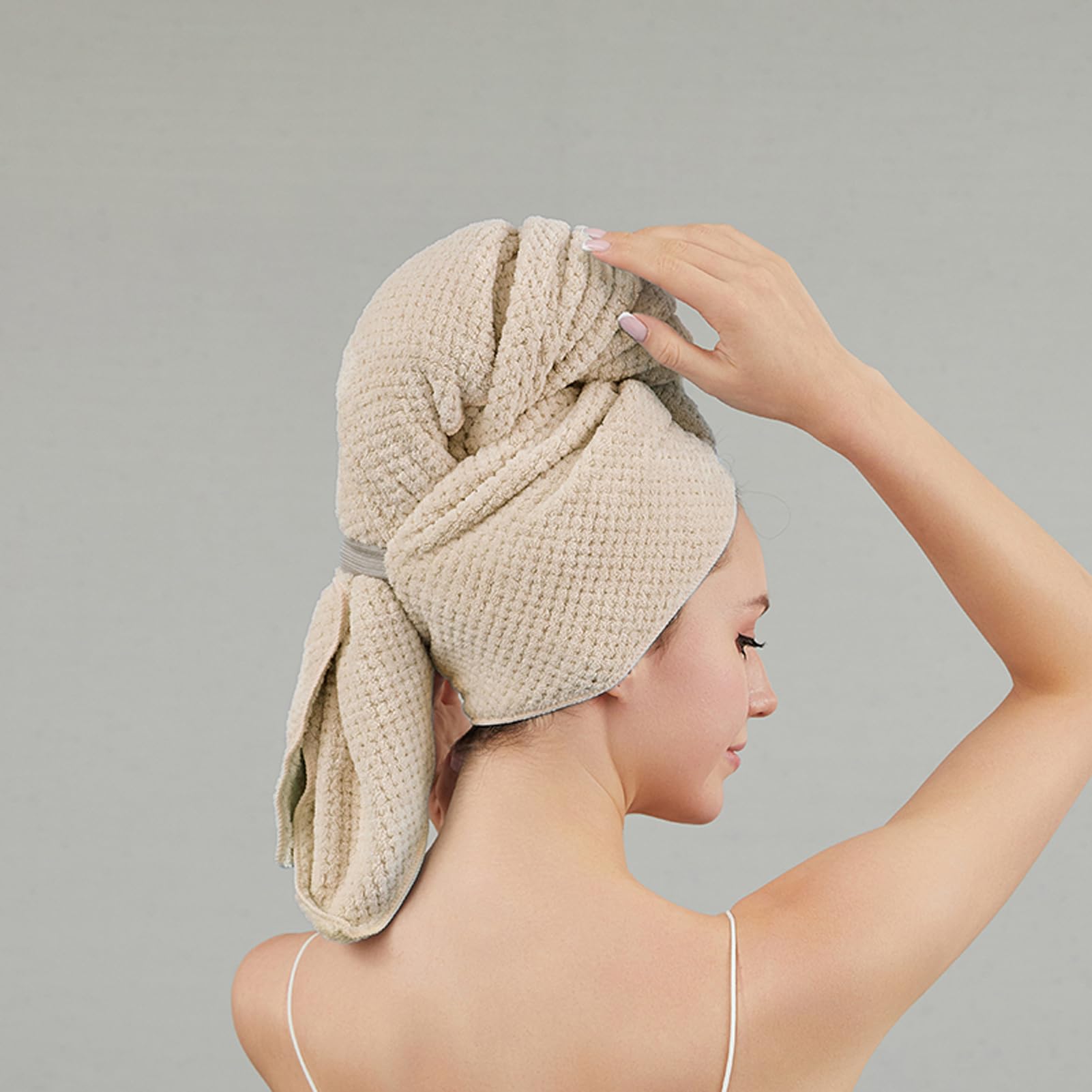SURPRISE PIE Women Microfiber Hair Towel Wrap with Elastic Strap,Super Absorbent Anti Frizz Drying Turban for Curly, Long,Wet Ha