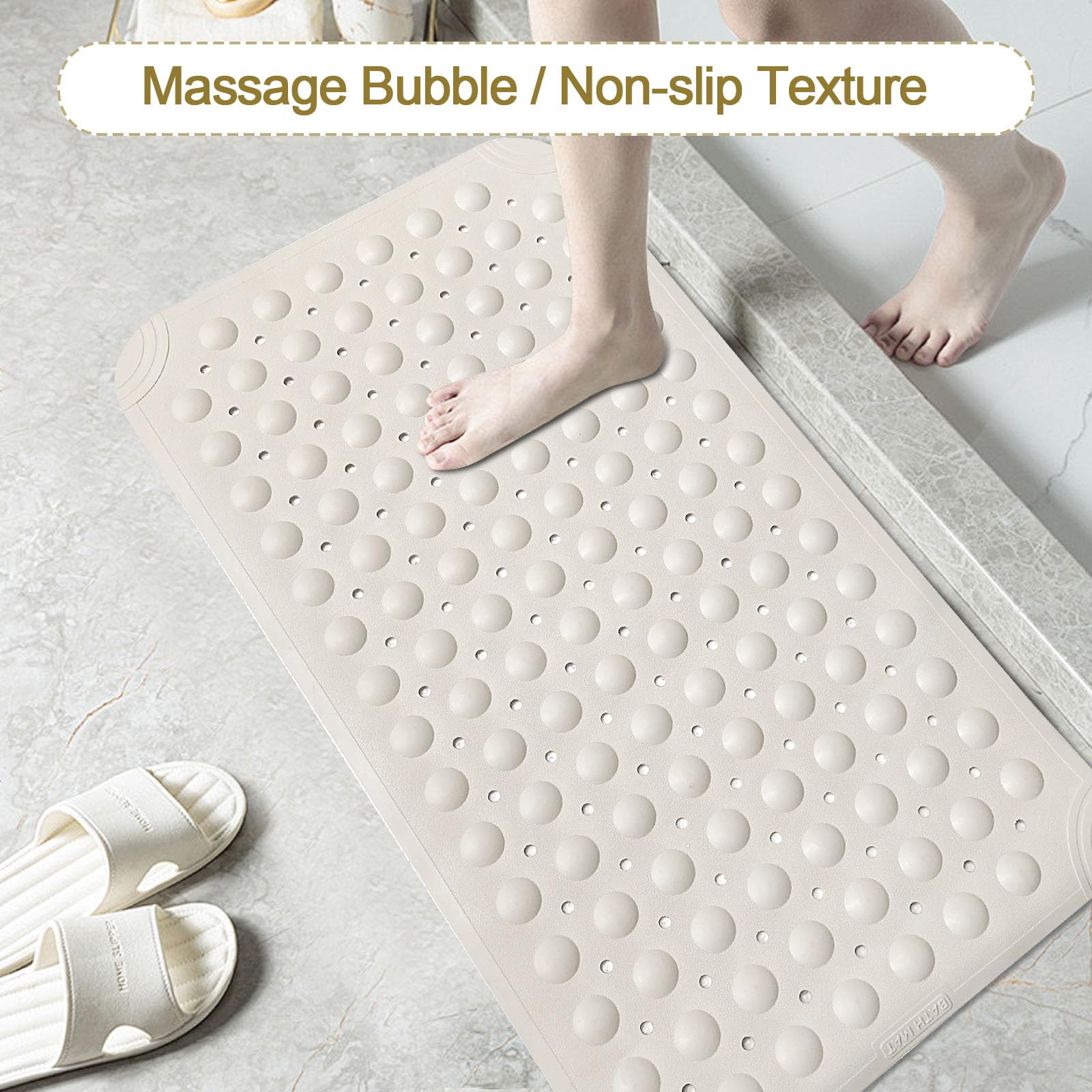 Warmsnow Non Slip Shower Mats For Inside Shower 15 X 27.5 Inch, Tpe Bathtub Mat Non-Slip, Bath Mat For Tub With Suction Cups, Dr