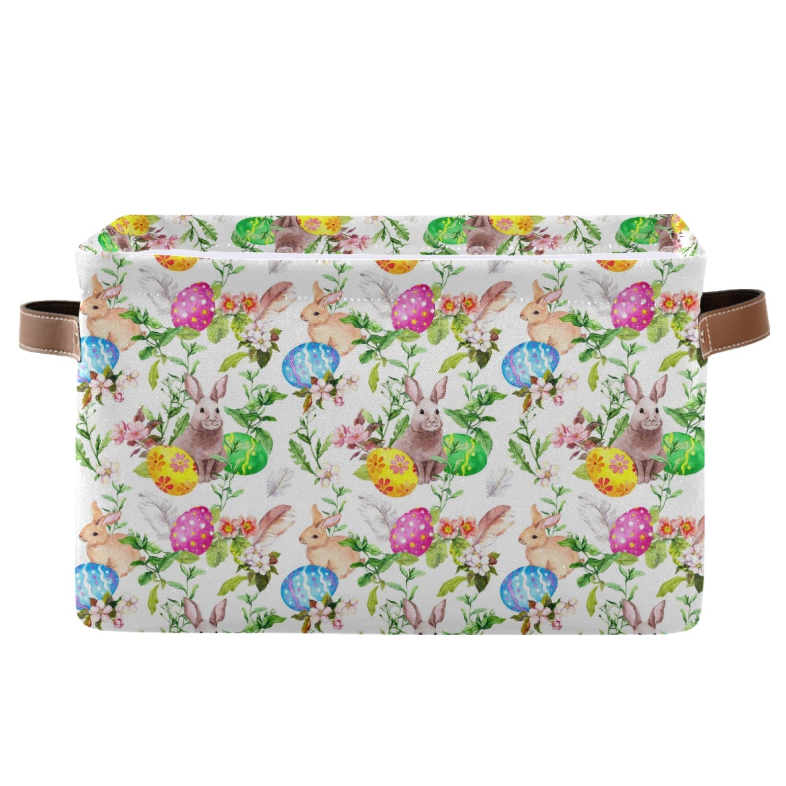 Senya Easter Basket Storage, Box With Handles Easter Bunny Eggs In Grass Flowers Fabric Collapsible Storage Bins Organizer Bag L