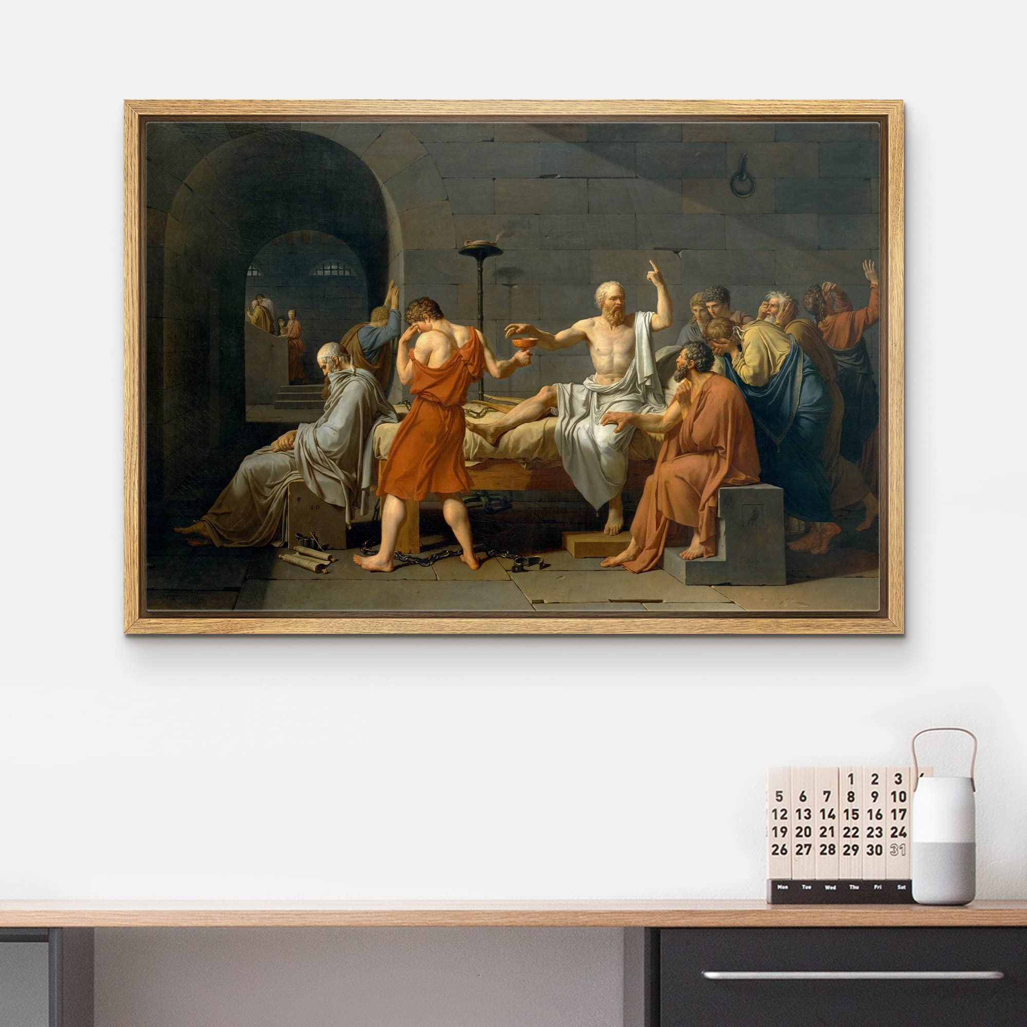 Wall26 - The Death Of Socrates By Jacques-Louis David - Framed Canvas Print Wall Art Famous Painting Reproduction - 16''X24'' Na