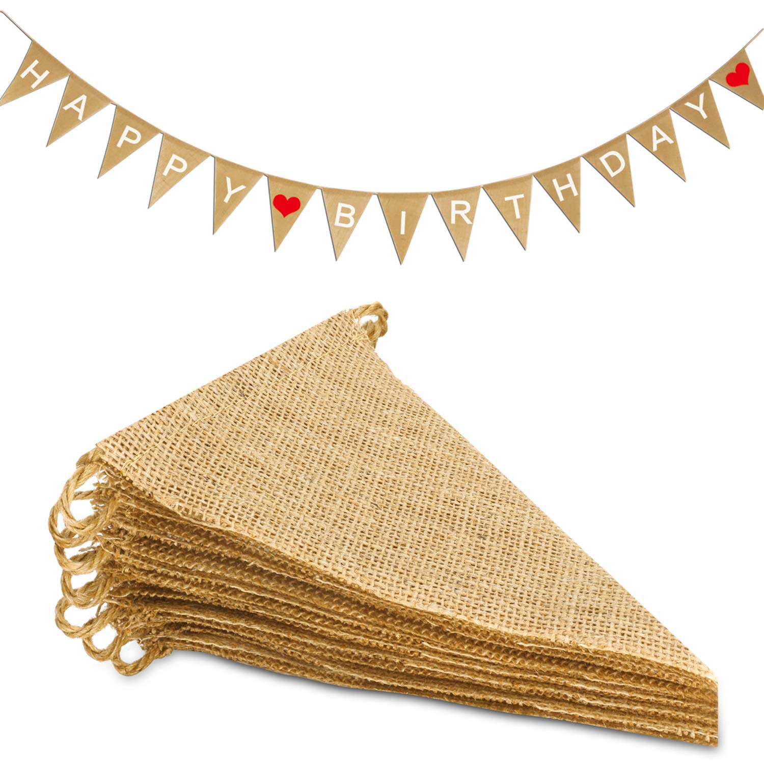 Novelty Place 15Pcs Burlap Banner - 14 Ft Triangle Flag - Diy Hand Painted Home Decorations For Holiday, Birthday, Wedding, Grad