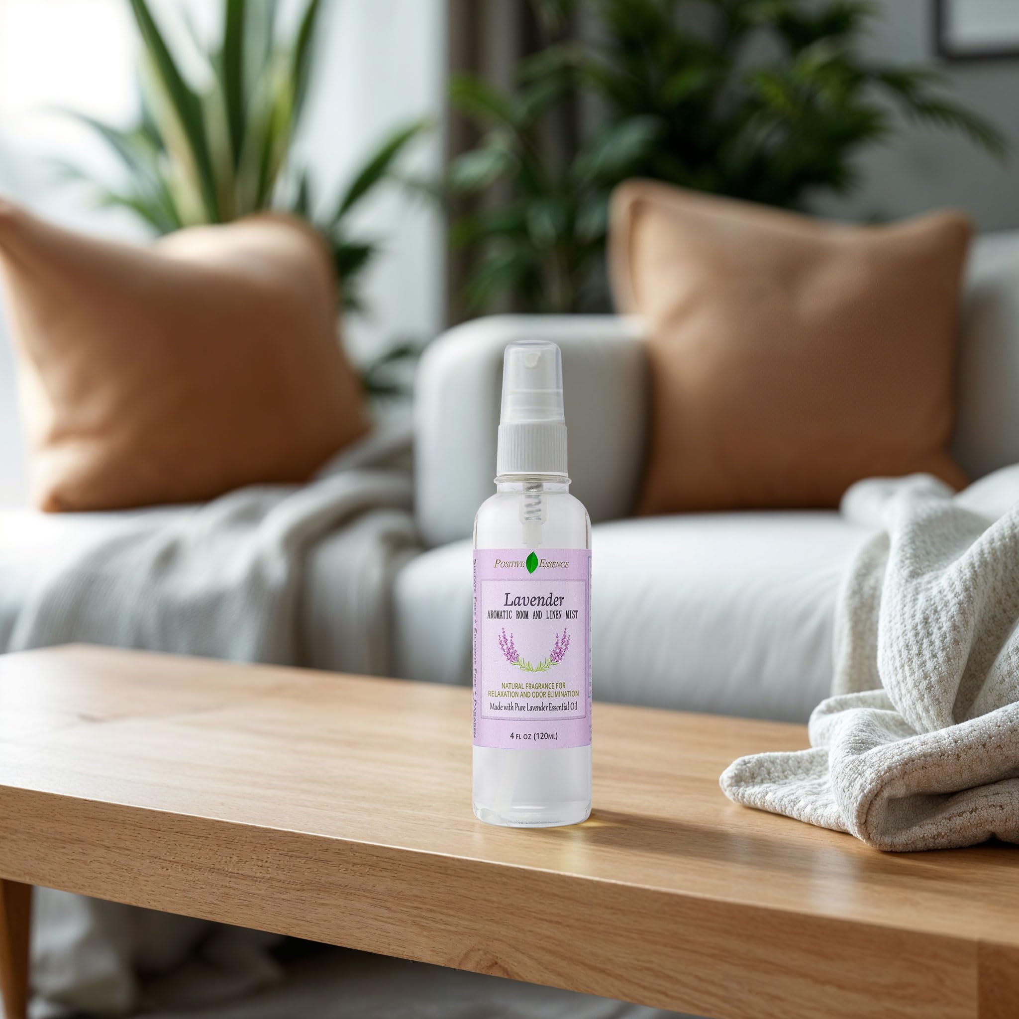 Positive Essence Lavender Linen Spray, 4 Fl Oz - Natural Aromatherapy Fabric Spray for Relaxation & Odor Elimination