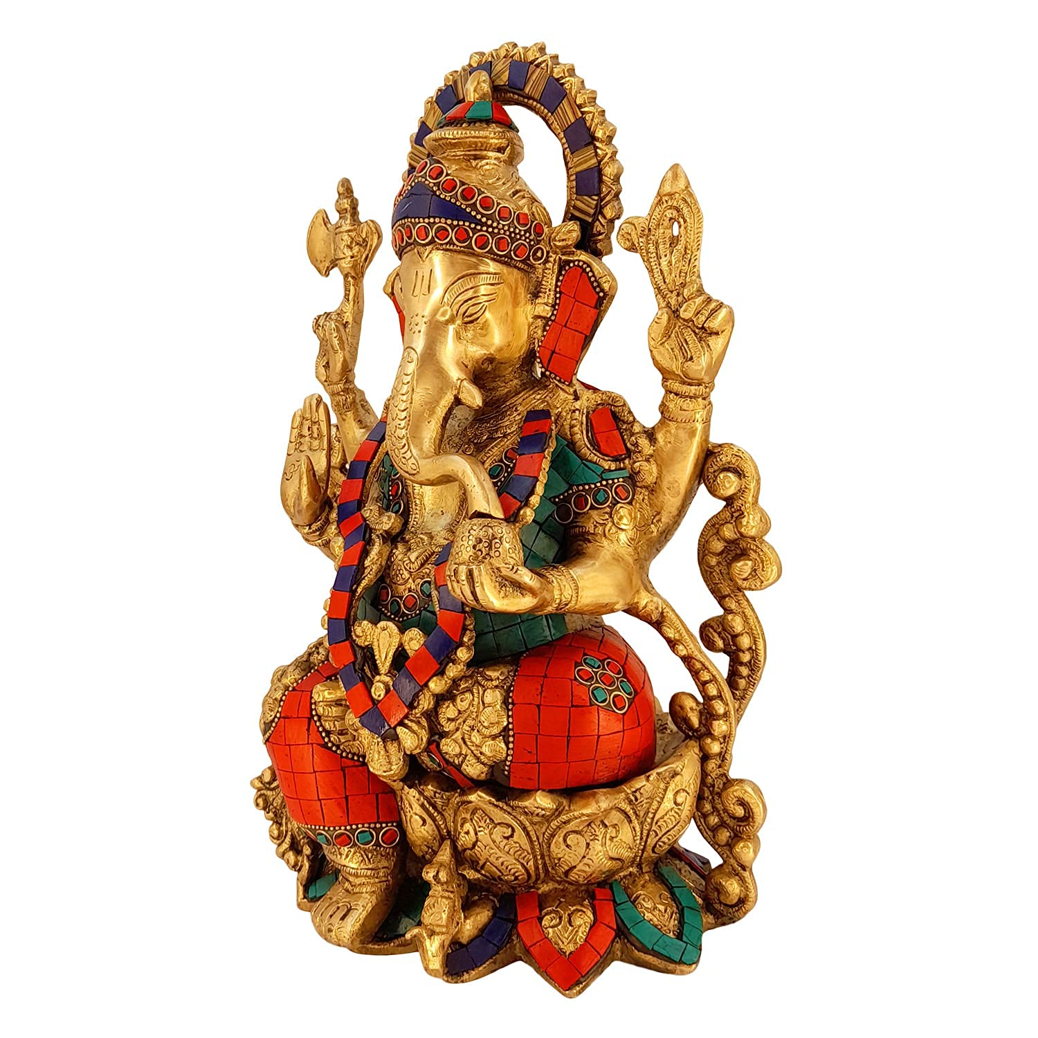 Kartique Brass Ganesh Bhagwan Idol Sitting On Kamal Asan Lotus Ganesha Statue Ganpati Murti For Home Entrance Decor Diwali Gift