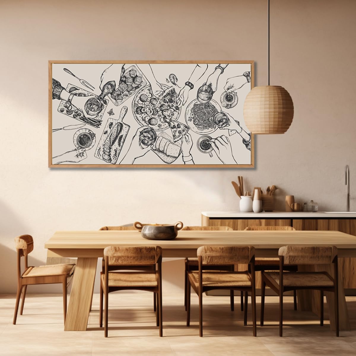 Bincue Large Framed Wall Art Food And Drink Canvas Wall Decor Pizza Cheers Sketch Painting Retro Canvas Wall Art For Kitchen Din