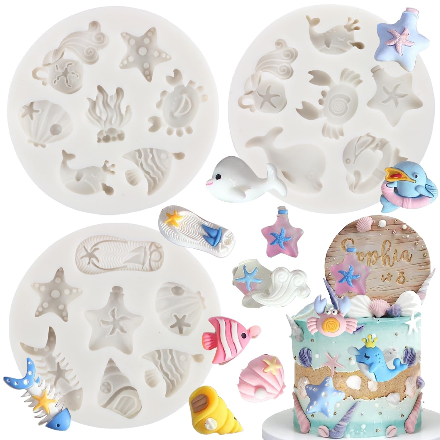 Sijiangmold Small Sea Life Beach Ocean Theme Silicone Fondant Molds For Cake Decorating Chocolate Candy Gum Paste Polymer Clay S