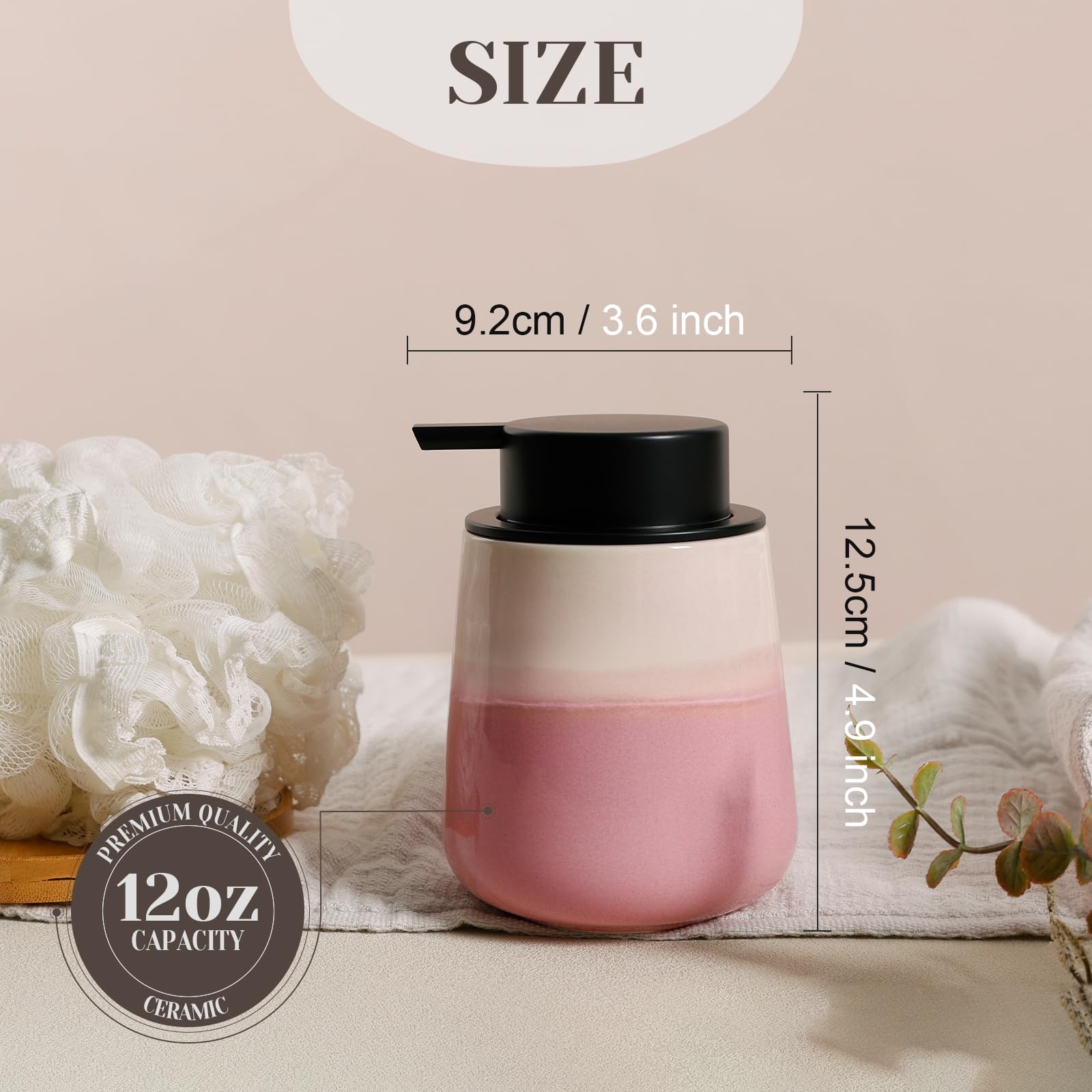 Ingofin Ceramic Foaming Soap Dispenser - 12Oz Foam Hand Soap Dispenser Bathroom, Ceramic Dish Soap Modern Dish Soap Dispenser Wi