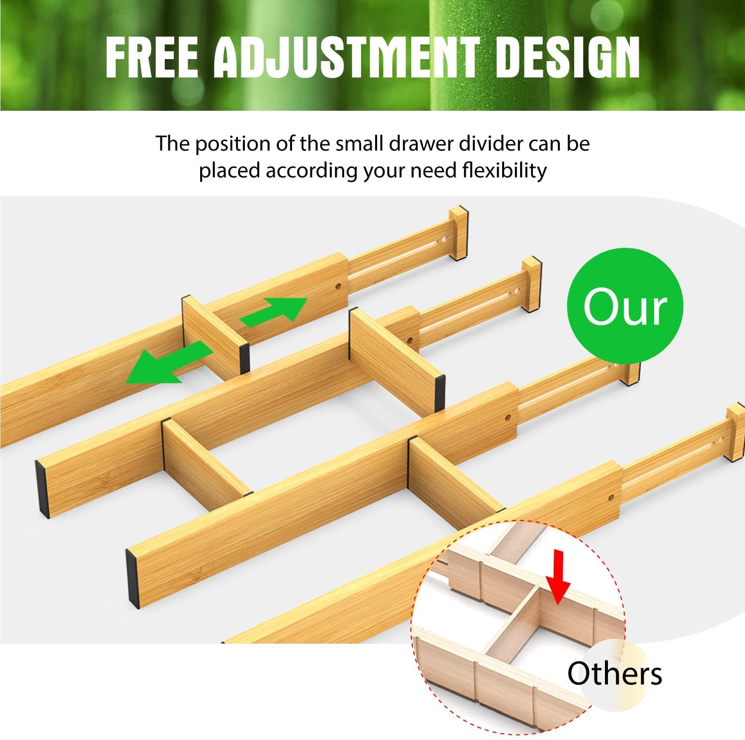 ANTOWIN Bamboo Drawer Dividers, Expandable Drawer Separators Splitter, 17-22 inches Adjustable Spring-loaded Organizer for Large