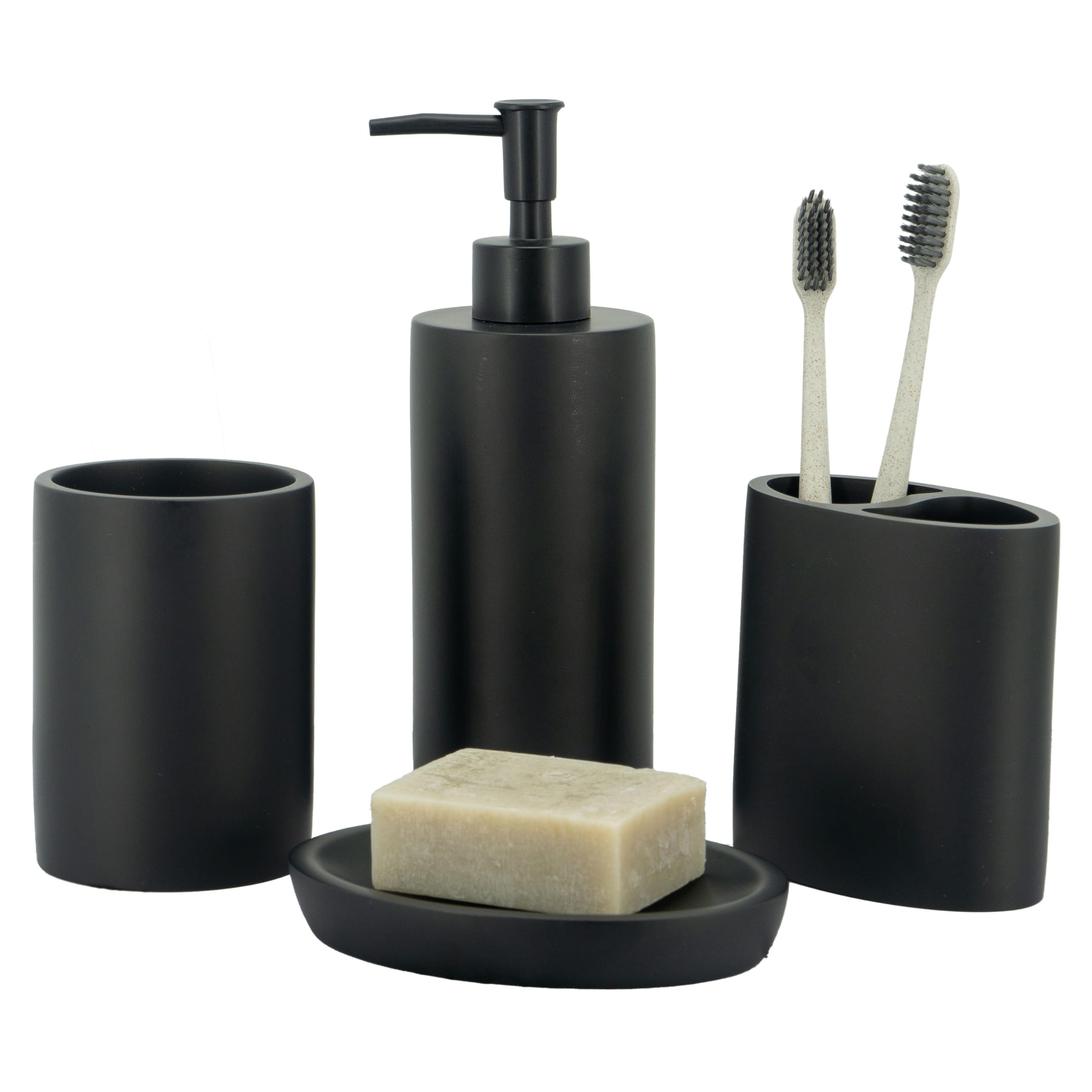 Zccz Bathroom Accessory Set, 4 Pcs Matte Black Bathroom Vanity Countertop Bathroom D  Cor Sets Accessories With Soap Dispenser,