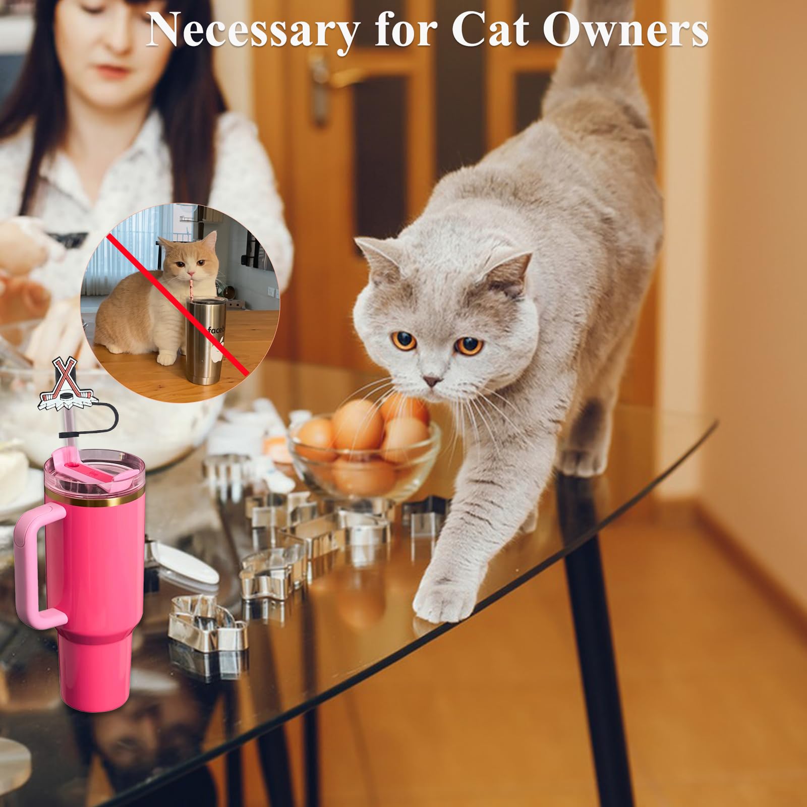 Amreich Hockey Straw Cover For Stanley Cup, 6 Pcs Silicone Straw Topper For 30/40Oz Tumbler With Handle, Black Straw Cover Cap F