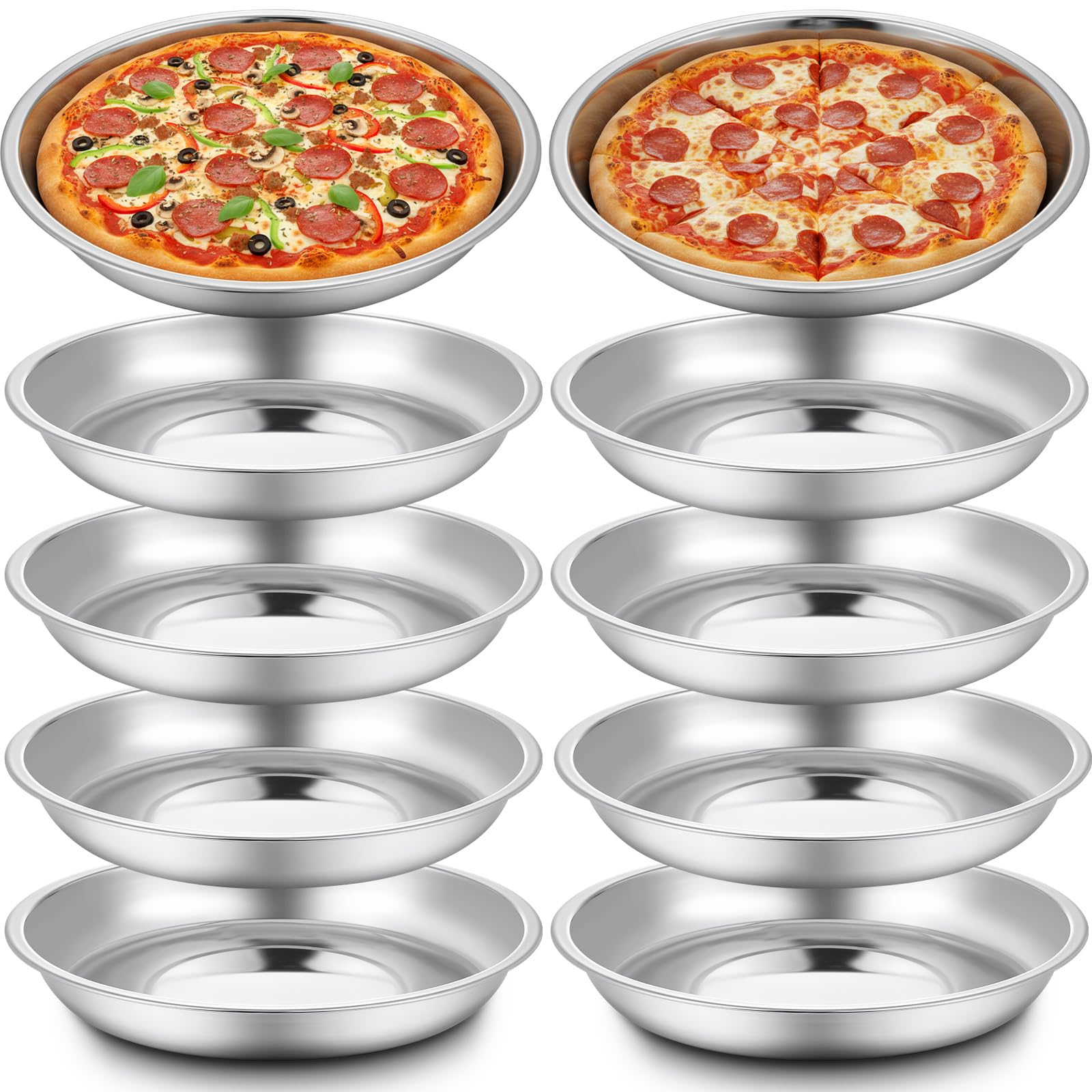 Ferrochef 10 Pcs Deep Pie Pan Set Metal Pizza Pan Stainless Steel, 9 Inch