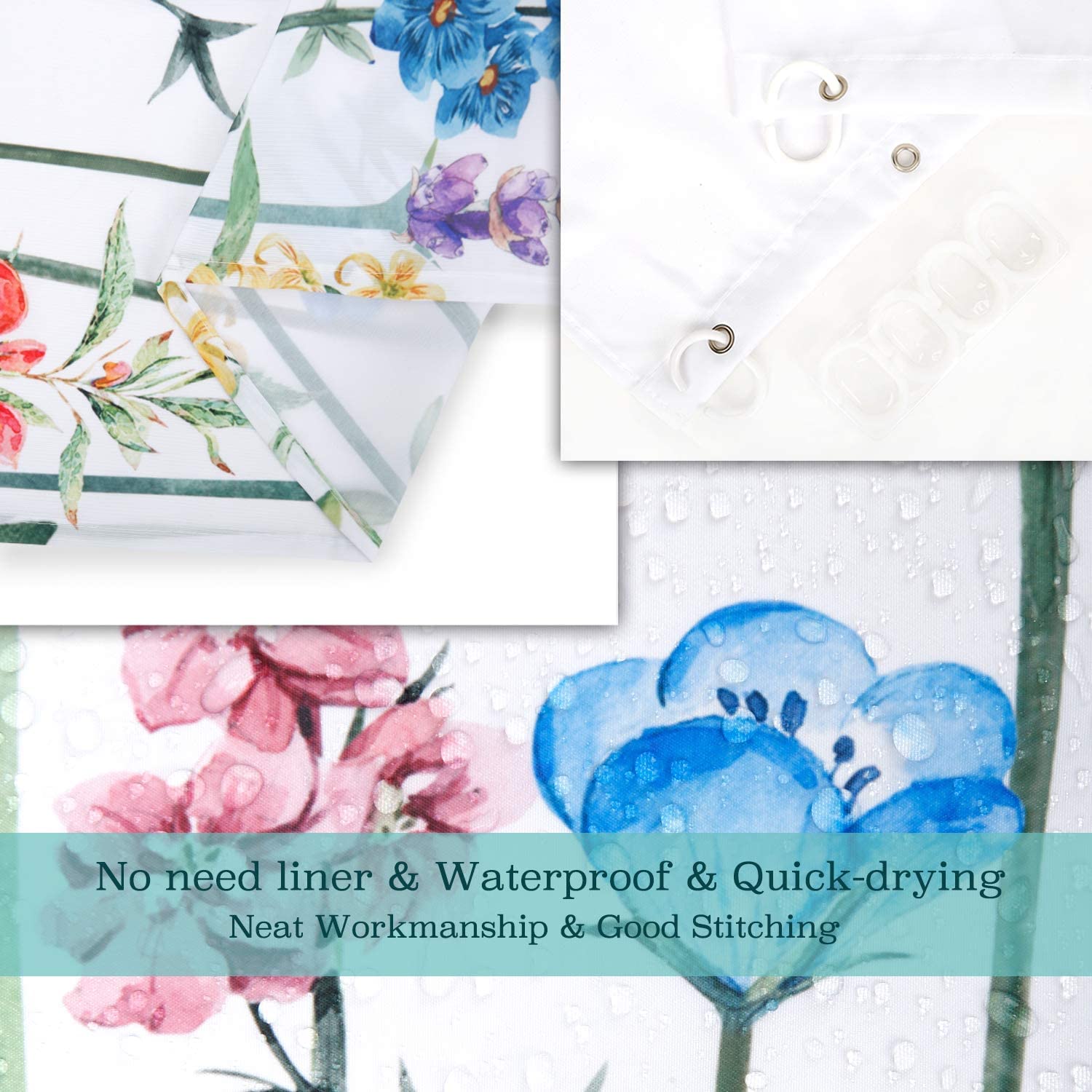 Livilan Floral Shower Curtain For Bathroom Flower Shower Curtain Watercolor Shower Curtain Colorful Butterfly Flowered Plant Wil
