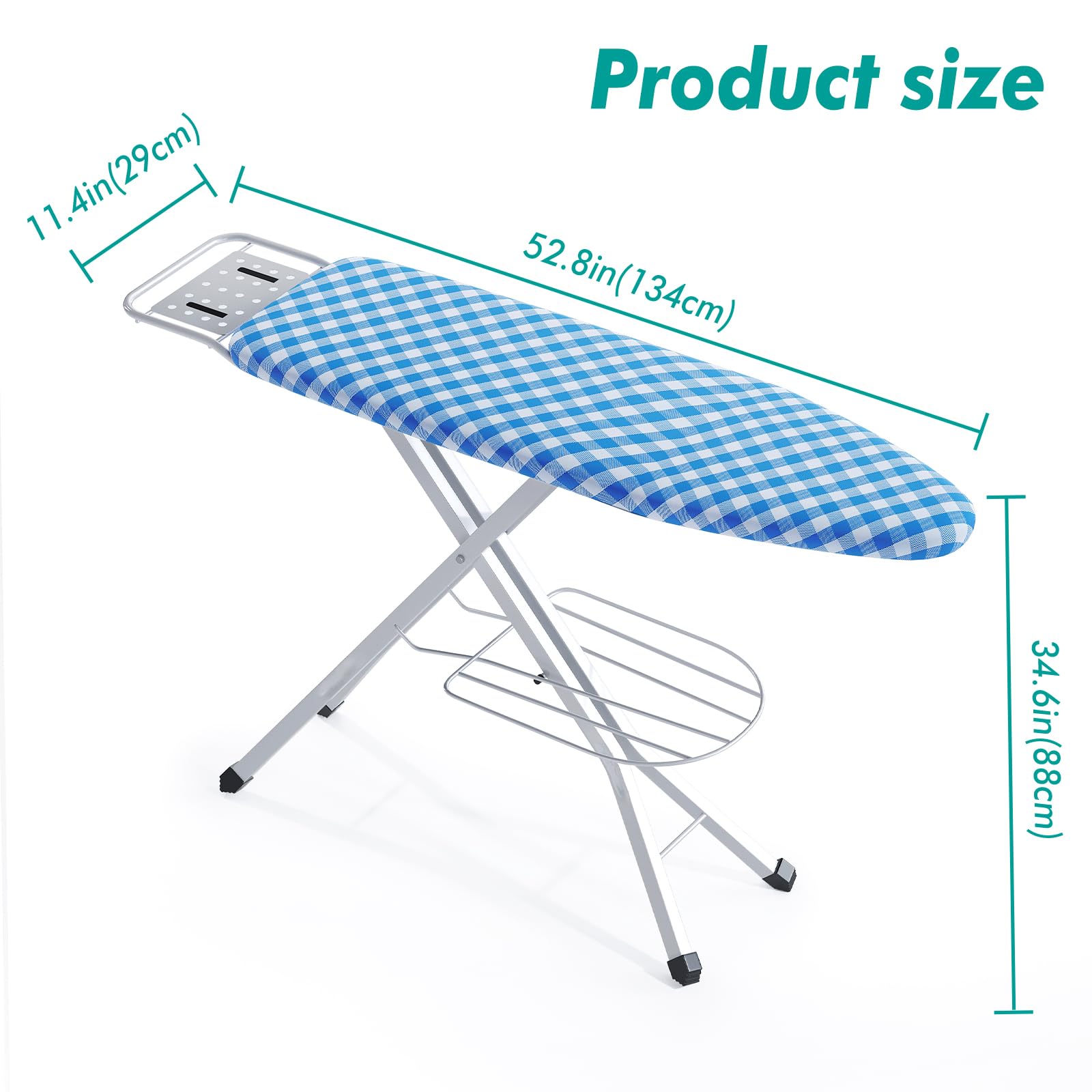 Bktd Ironing Board, Heat Resistant Cover Iron Board With Steam Iron Rest, Non-Slip Foldable Ironing Stand. Heavy Sturdy Metal Fr