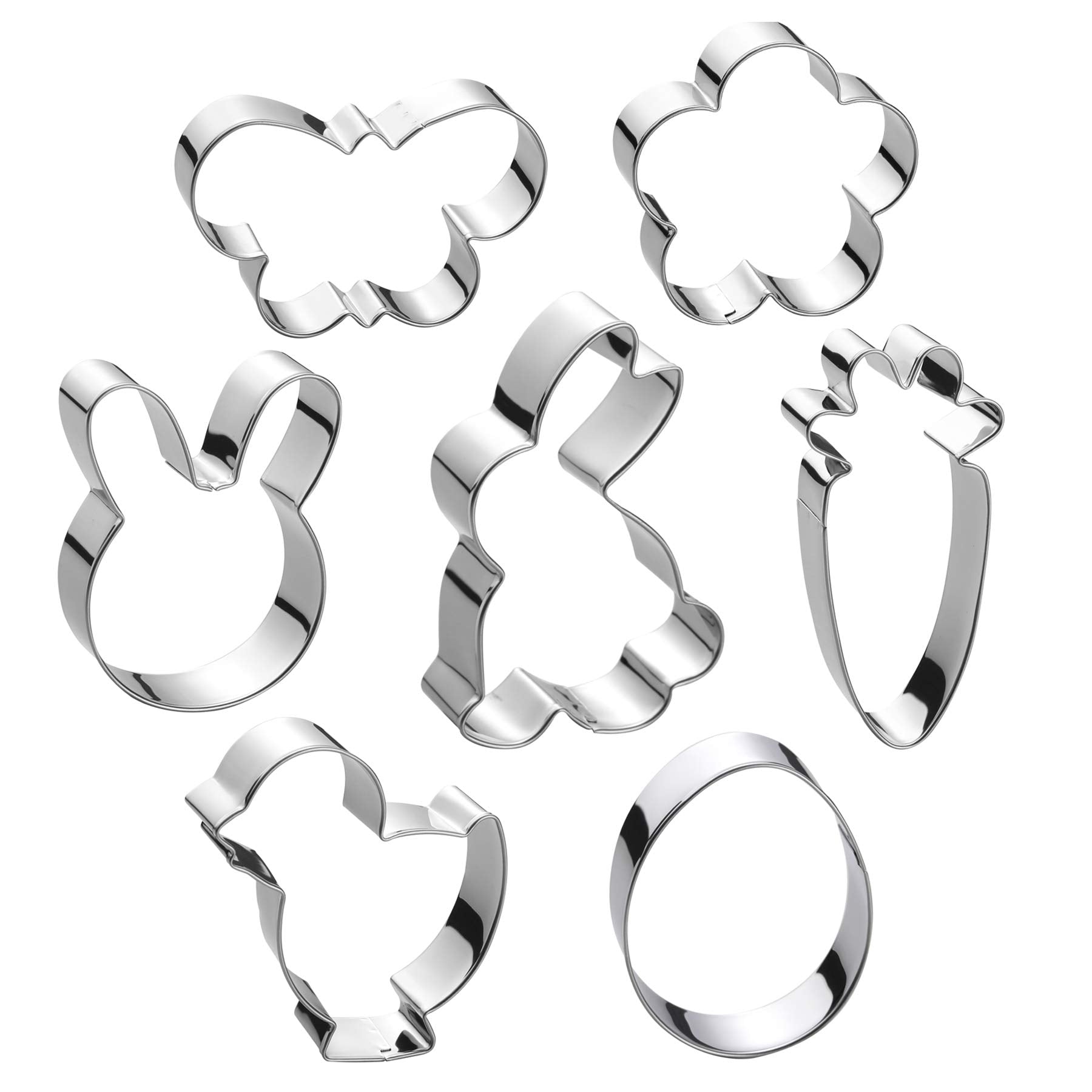 Easter Cookie Cutter Set - 7 Piece - Egg, Carrot, Bunny, Flower, Chick, Bunny Face And Butterfly