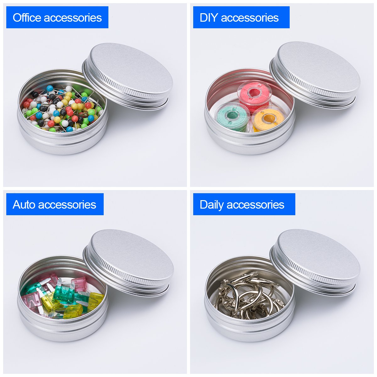 Petutu 30 Pack Tin Cans Screw Top Round Metal Lip Balm Tins Containers With Lids (1Oz)