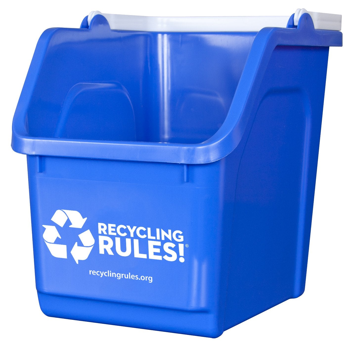 Recycling Rules! 6 Gallon Stackable Recycling Bin Container In Blue, Eco-Friendly Bpa-Free Handy Recycler With Handle, 3-Pack