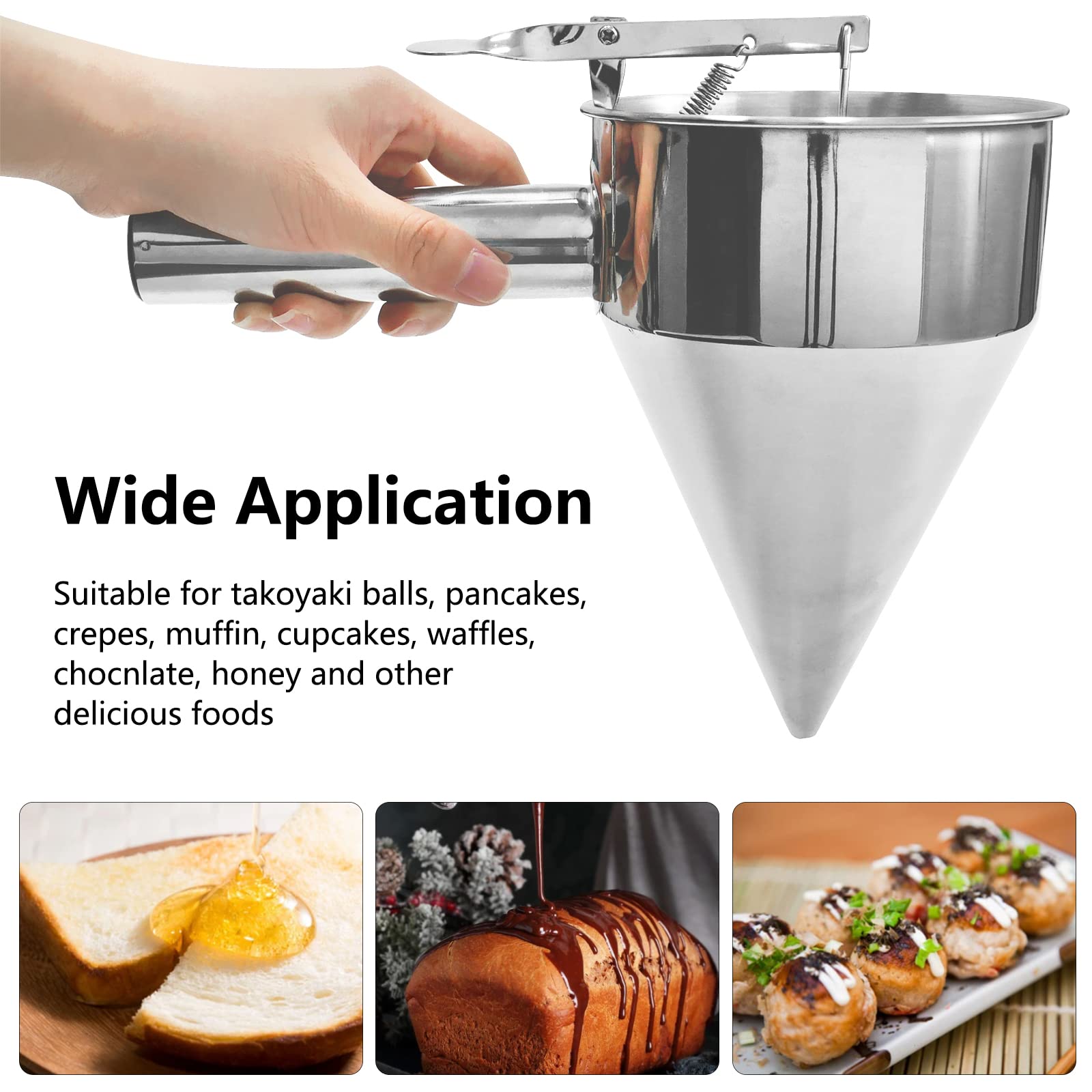 Stainless Steel Pancake Batter Dispenser, Funnel Dispenser With Stand, Kitchen Must Have Tool For Perfect Pancakes, Cupcake, Waf