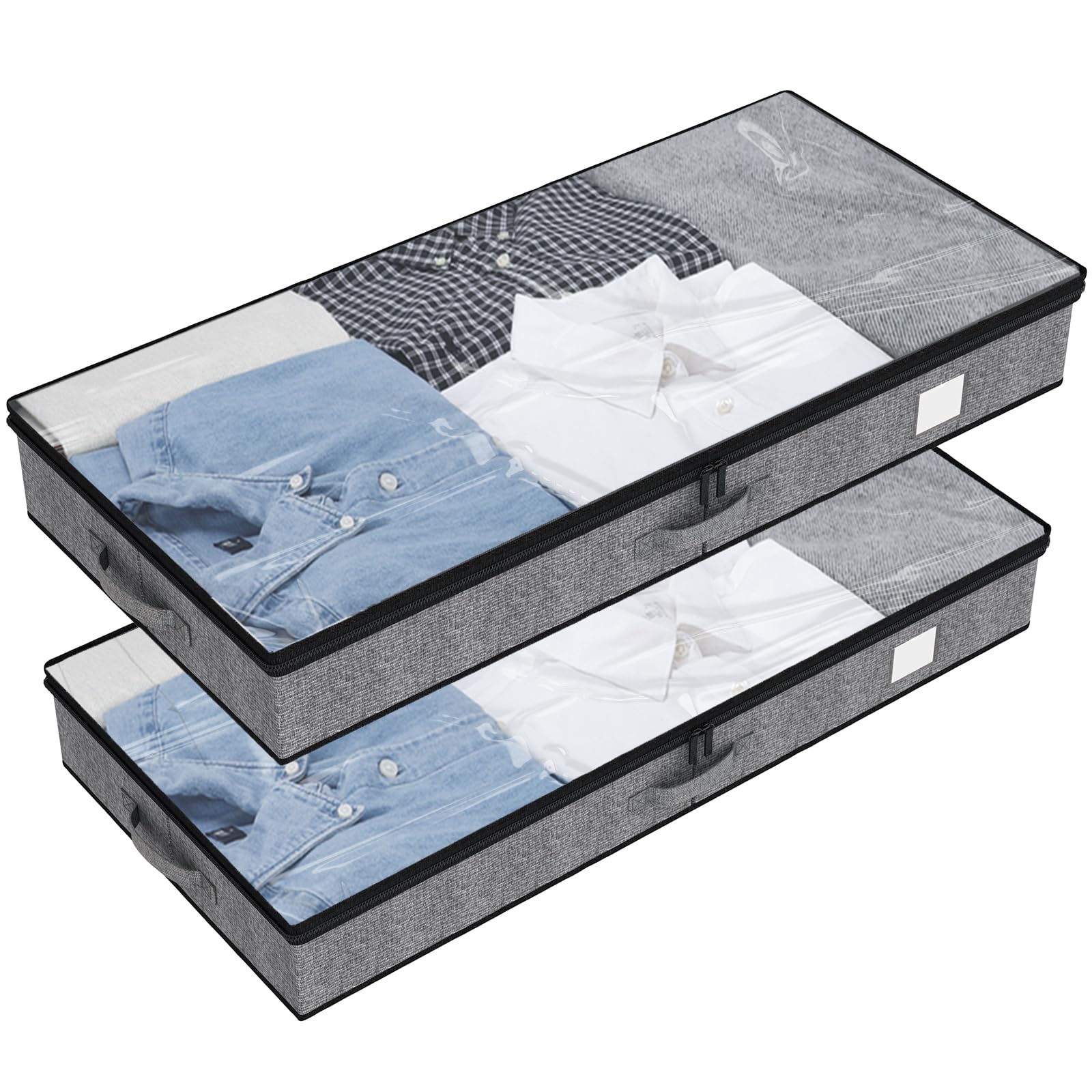 Fixwal 2 Pack Under Bed Storage Containers, Below 4.5 Inches Low Profile Underbed Organizer Clothes Storage with Sturdy Sidewall