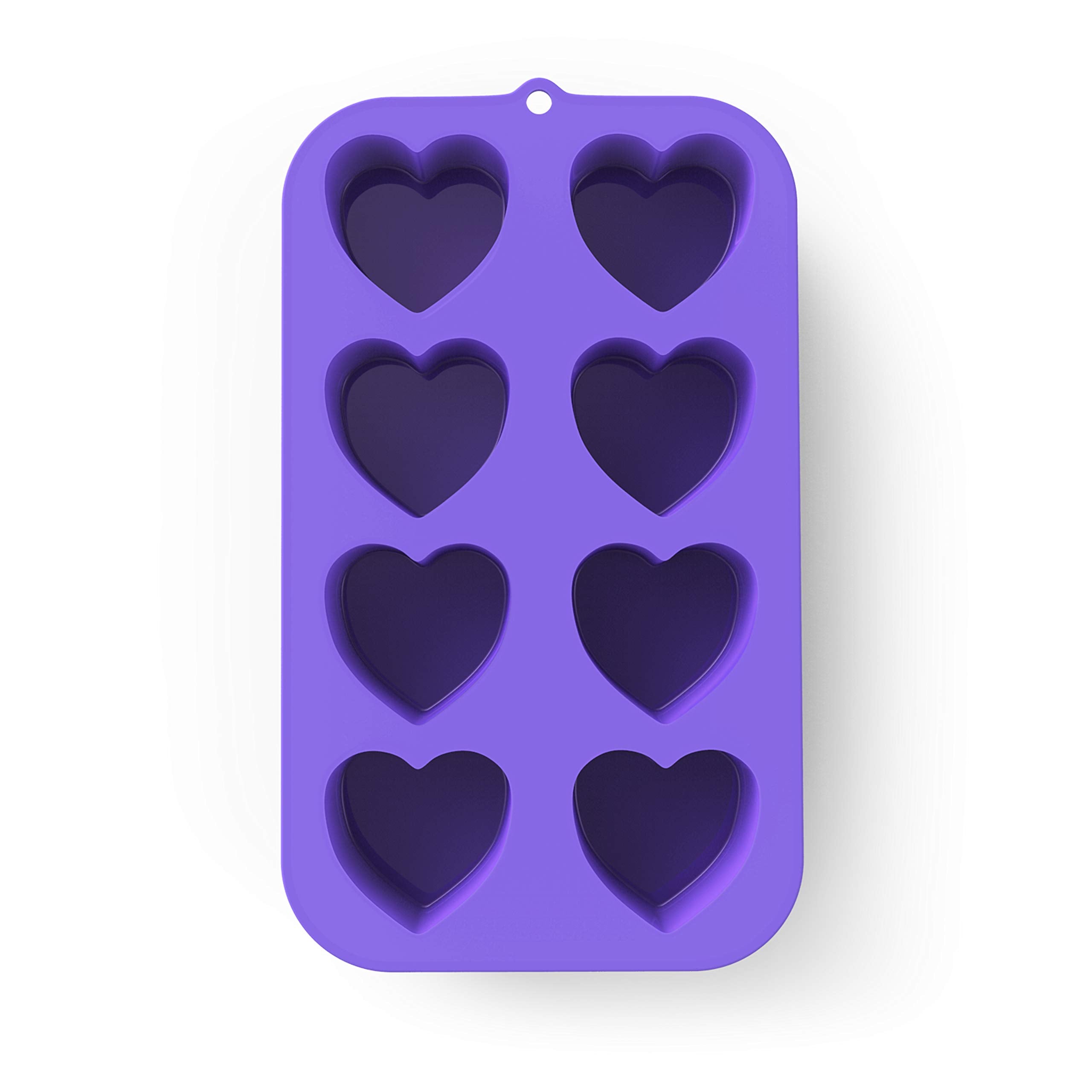 Bakerpan Silicone Mini Cake Pan, Muffin Baking Tray, Pastry Mold, 2 1/4 Inch Hearts, 8 Cavities (Purple) Set Of 2