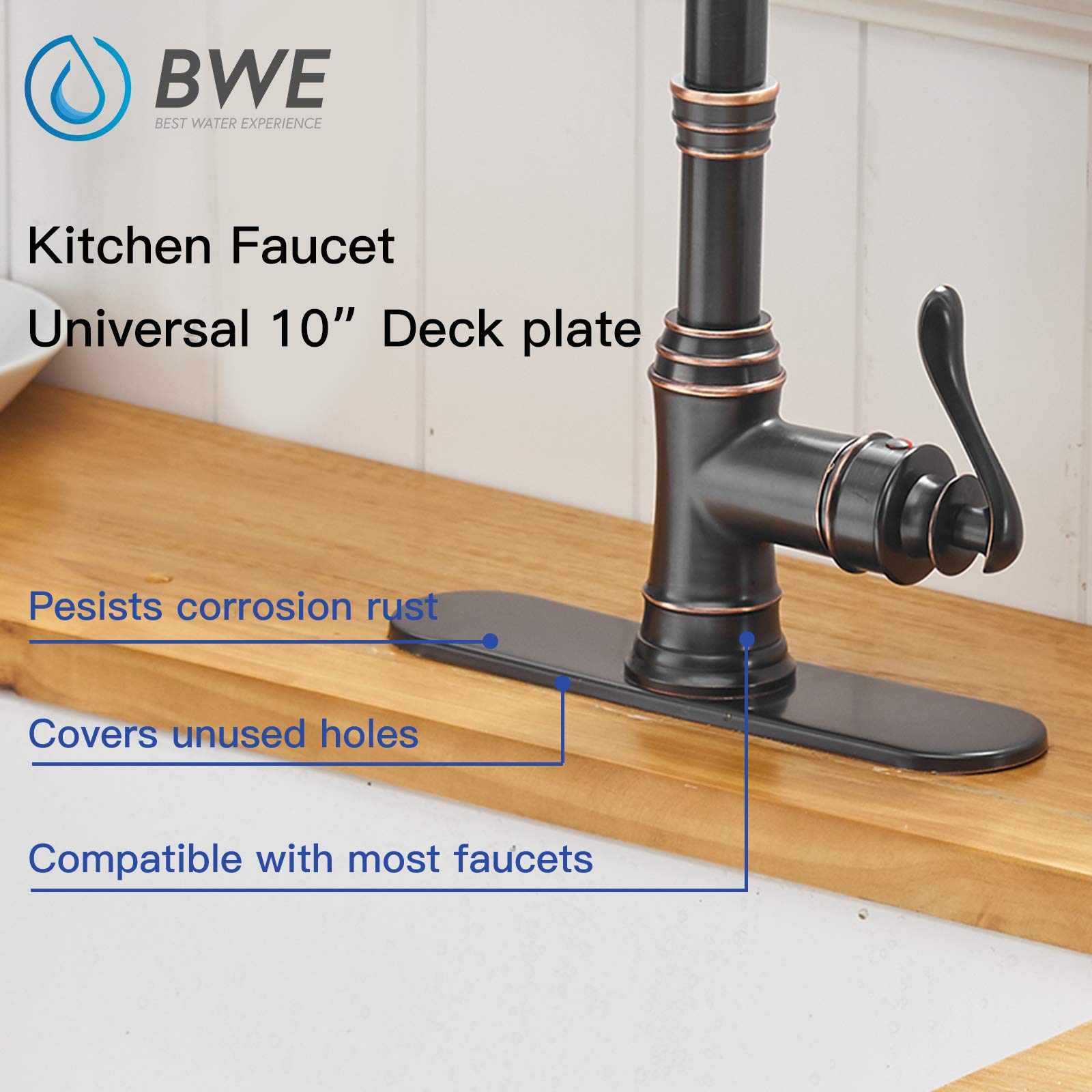 BWE Round 10 Inch Kitchen Sink Faucet Hole Cover Deck Plate Oil Rubbed Bronze Outside Escutcheon Plate Stainless Steel Cover Plate for 1 or 3 Hole Sink Hole