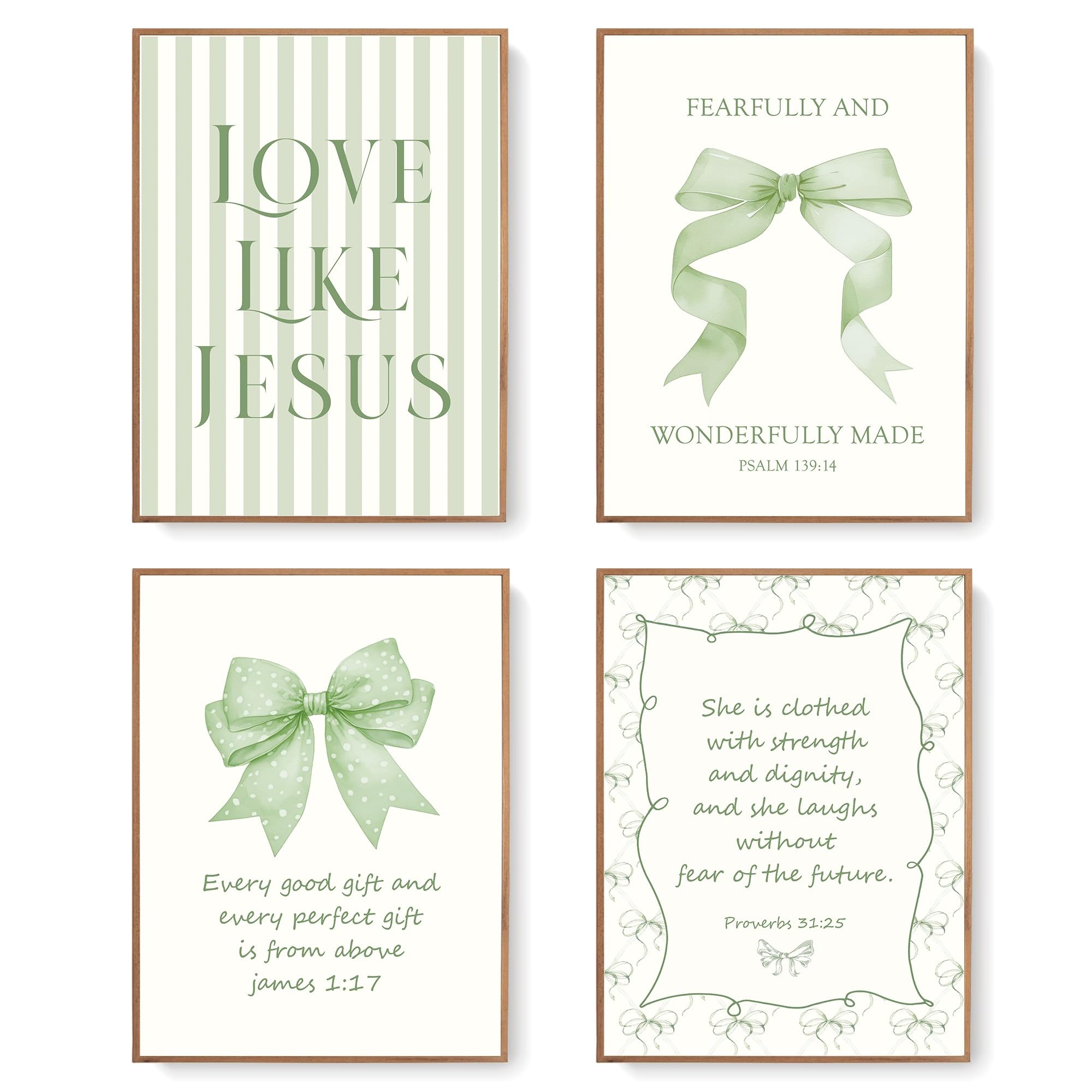 Lartsfro Coquette Sage Green Bow Jesus Wall Art Decor Posters, Green Bow Room Bedroom Bathroom Wall Art Decor Aesthetic For Teen