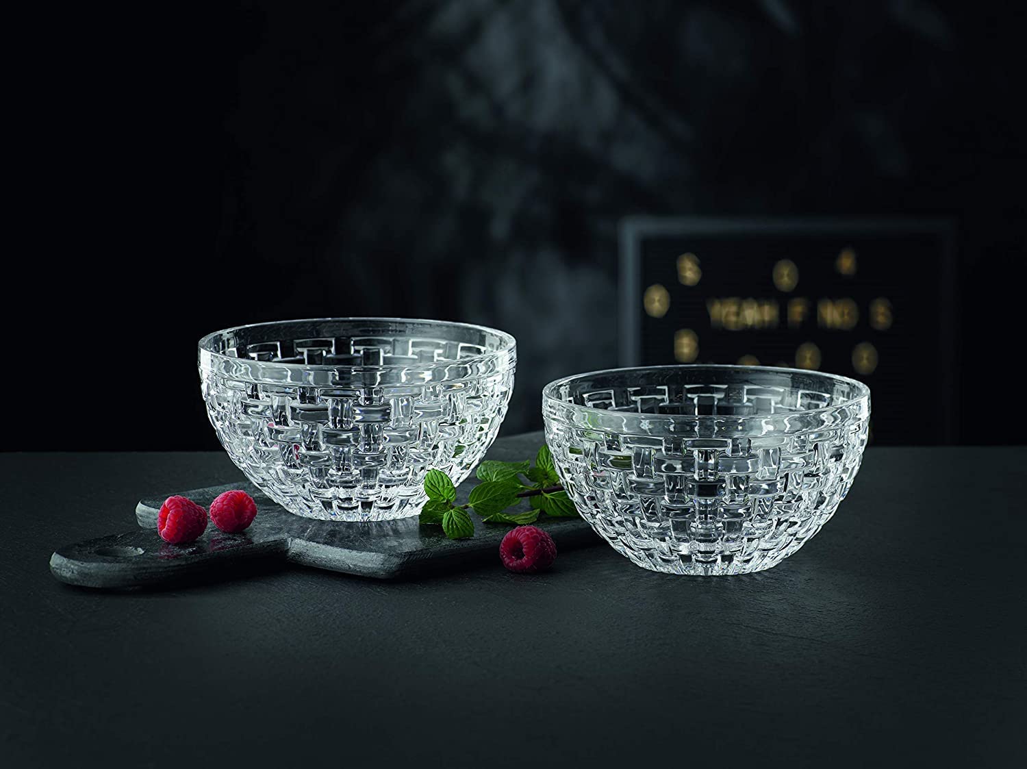 Nachtmann Bossa Nova Collection Bowl | Set Of 2 Clear Crystal Glass Bowls | Basket Weave Glass Design | 6 Inch Mixing And Servin