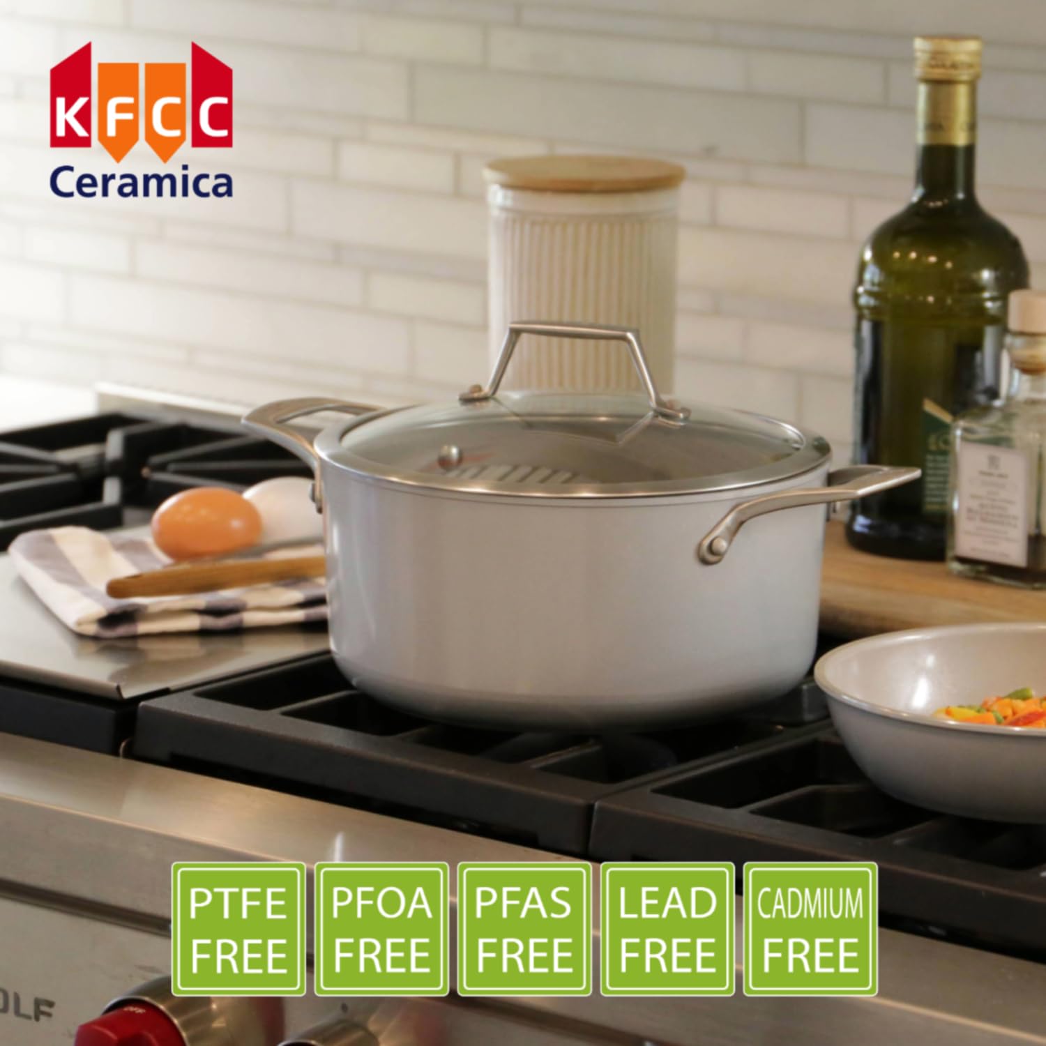Techef - Ceraterra Collection, 5-Quart Ceramic Nonstick Soup Pot With Glass Lid (Ptfe And Pfoa Free Ceramic Exterior  Interior),
