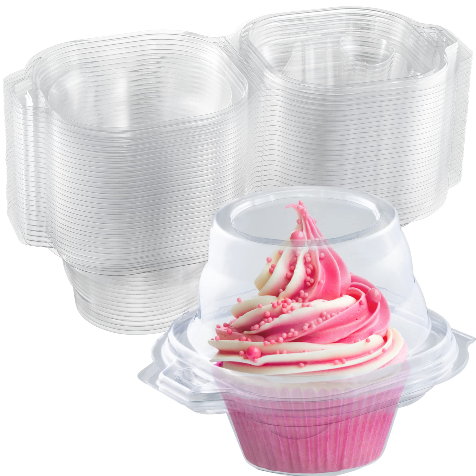 Individual Cupcake Containers (200 Pack) | Clear Plastic Disposable Cupcake Boxes/Holders | Single Cupcake Holder with Dome Lid 