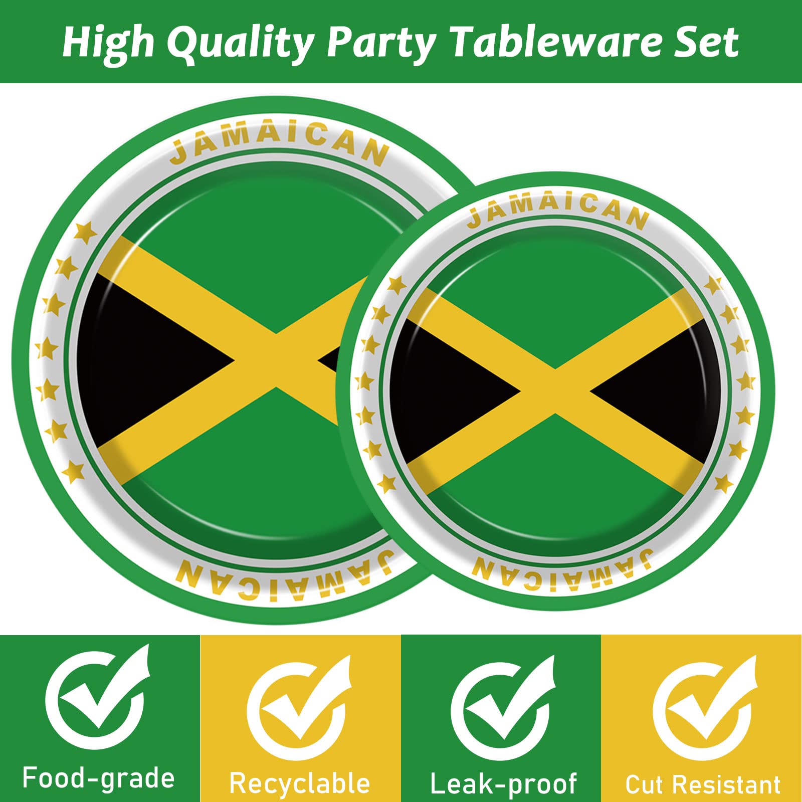 96 PCS Jamaica Flag Party Supplies Paper Plates Napkins Jamaica Birthday Decorations Favors for Jamaican Serves 24