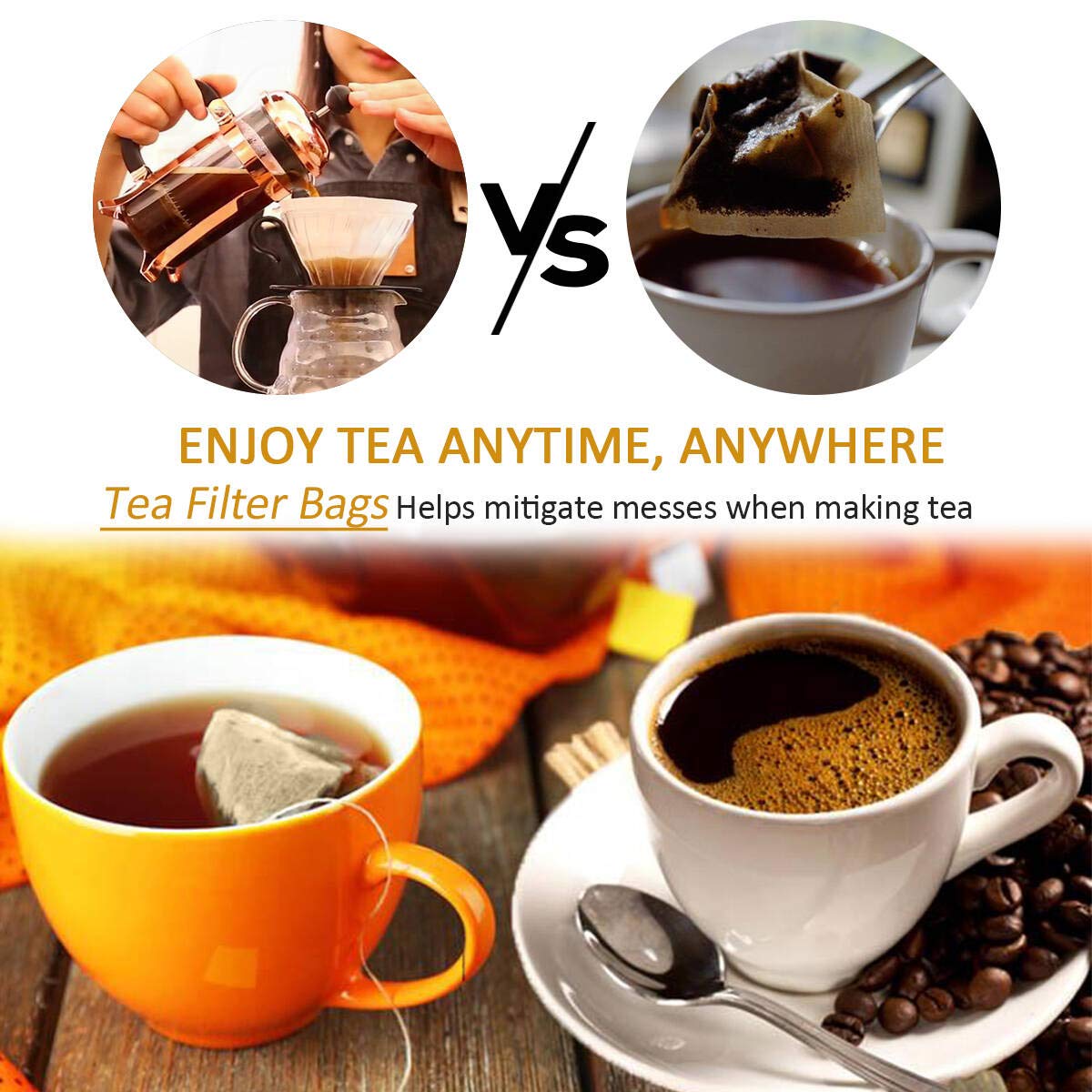 Angooni 300Pcs Disposable Tea Filter Bags With Drawstring | 100% Natural & Safe Loose Leaf Tea Empty Tea Bags, 1-Cup Capacity