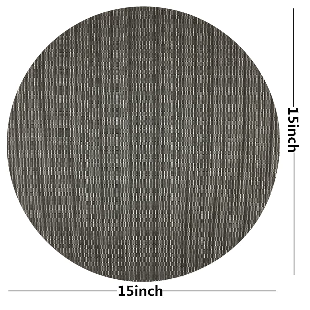 Wazaigur Round Placemats Set Of 4 Woven Vinyl Easy To Clean Heat Resistant Kitchen Table Mats 15 Inch(Grey 4)