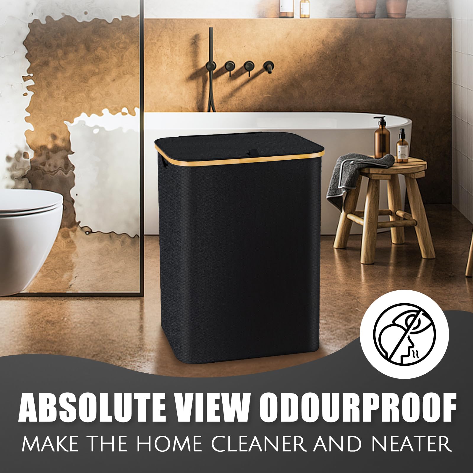 Hampers for Laundry Basket with Lid  160L Extra Large 3 Section Clothes Divided Organizer for Bedroom Laundry Room Dirty Clothing Hamper Black