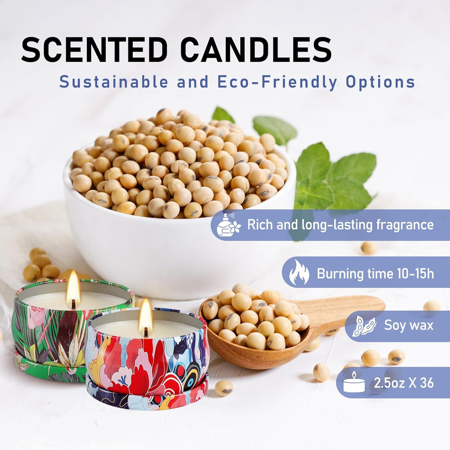 AYIQIW Set 36Pack Scented Candles Gifts Soy Wax Travel Tin Jar Candles for Home 2.5 OZ jar Candles for Mom for Christmas, Birthd