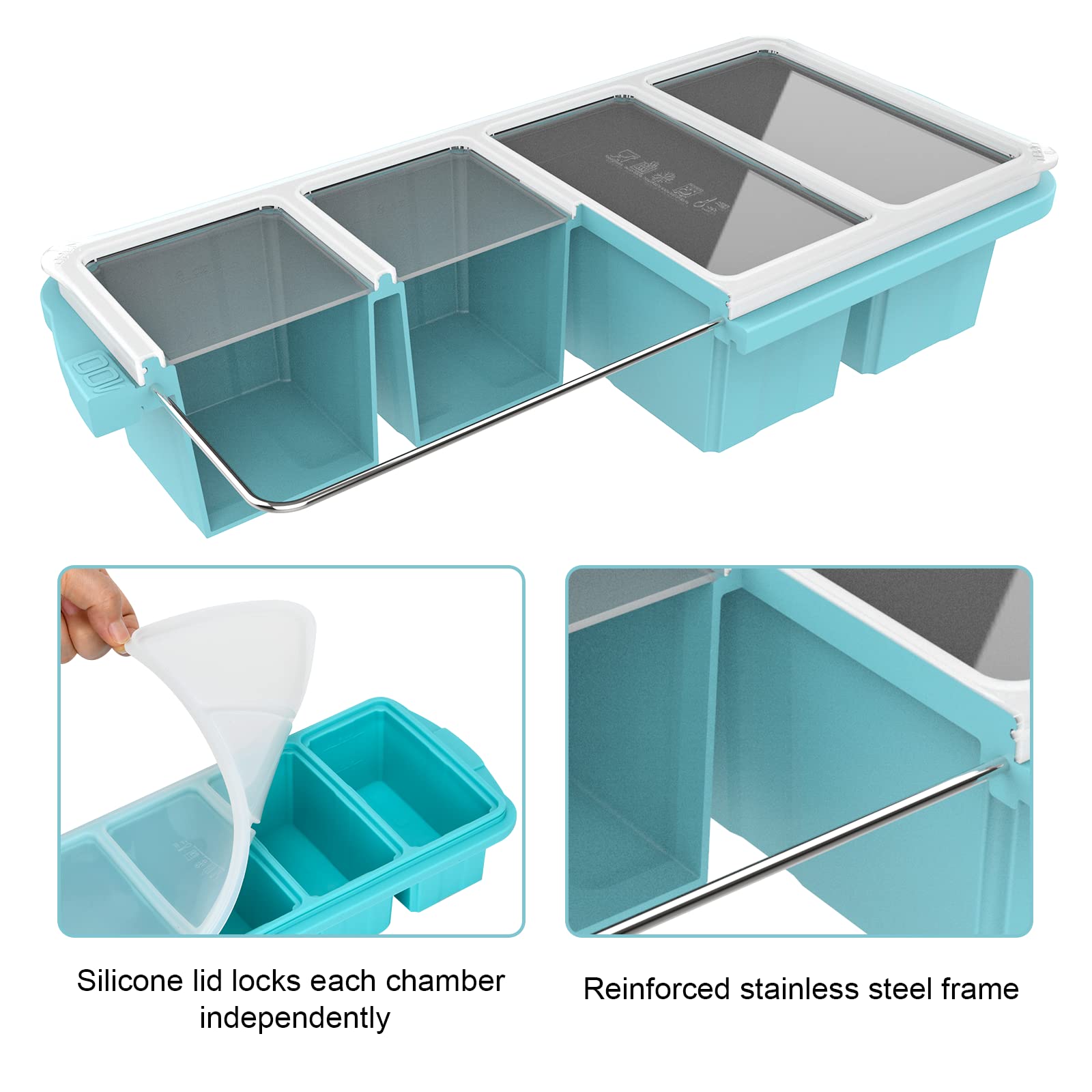 Silicone Freezing Tray With Lid, Large Ice Cube Tray Non-Stick Soup Freezer Container With 4 Compartments For Storing And Freezi