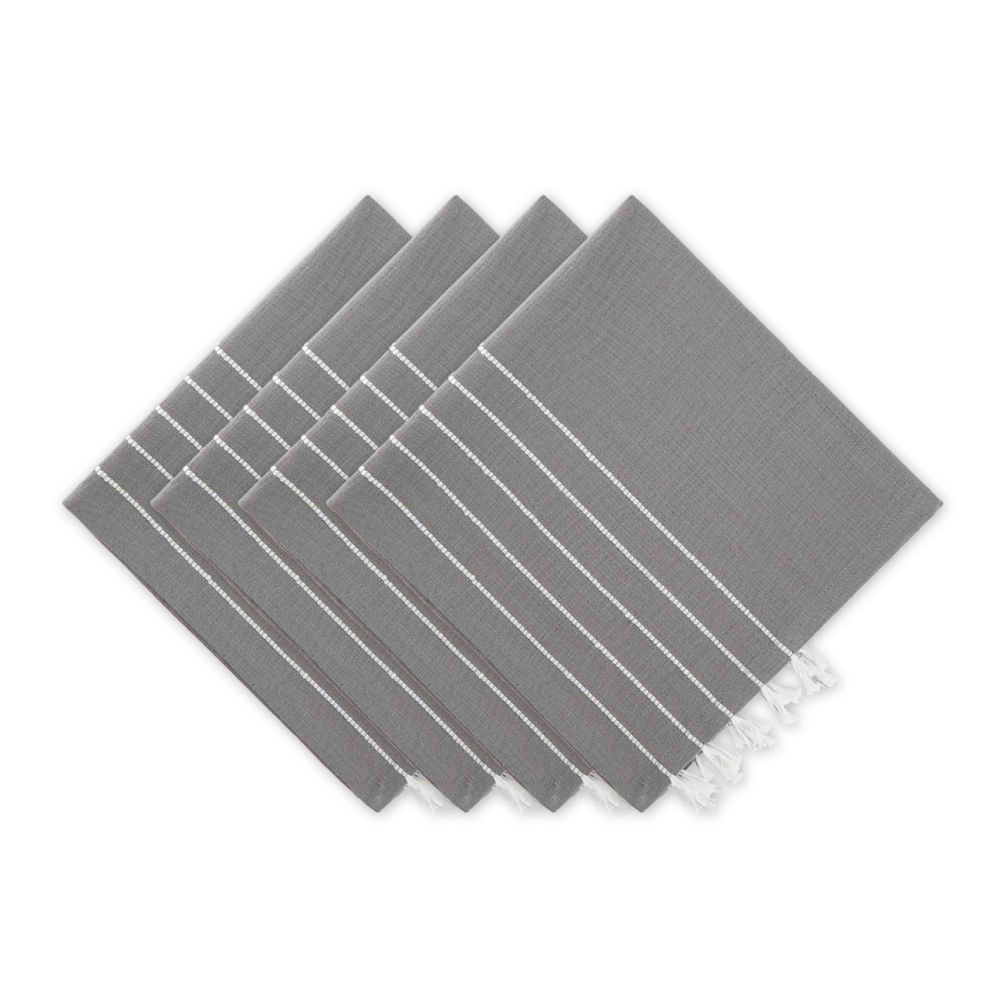 GRAY/ WHITE STRIPE TASSEL NAPKIN SET/4