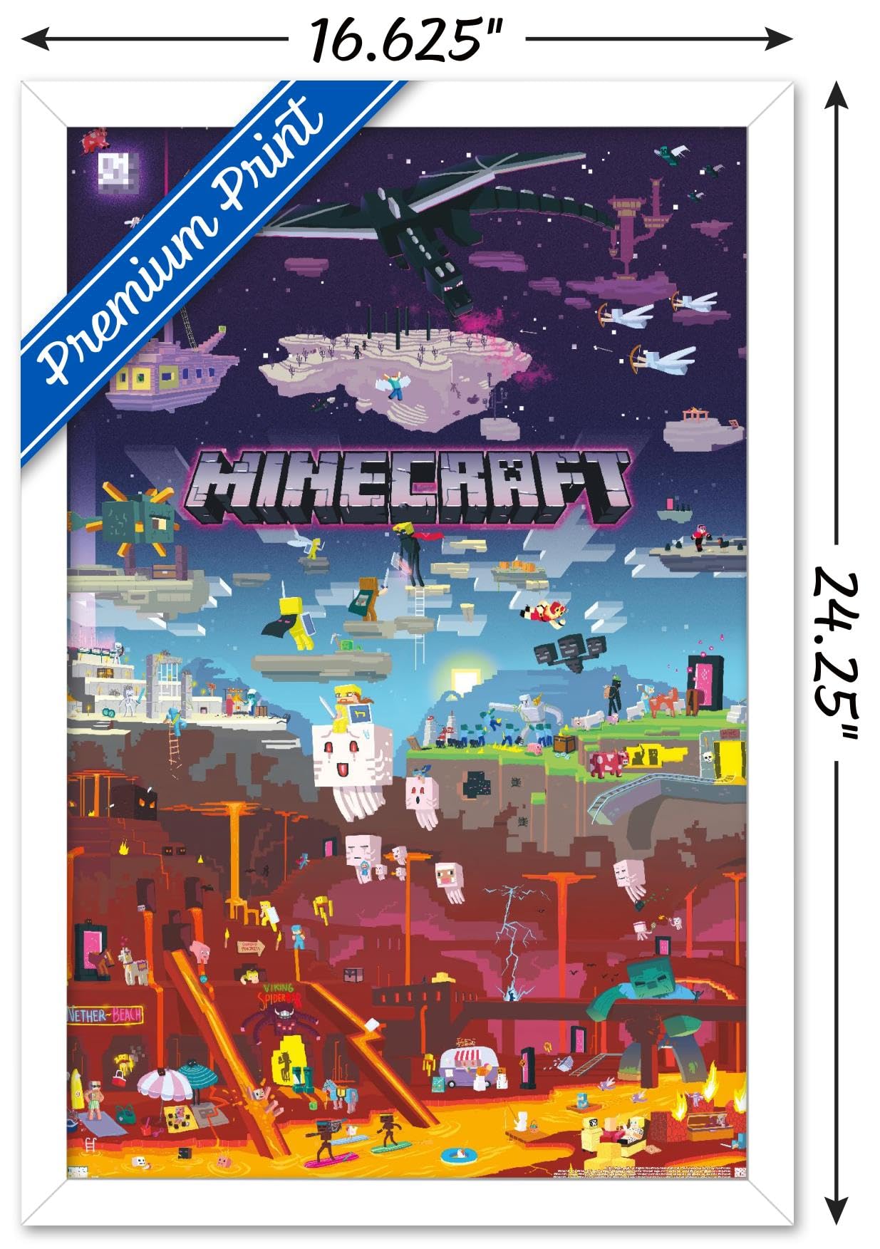 Trends International Minecraft - World Beyond Wall Poster, 14.725'' X 22.375'', White Framed Version