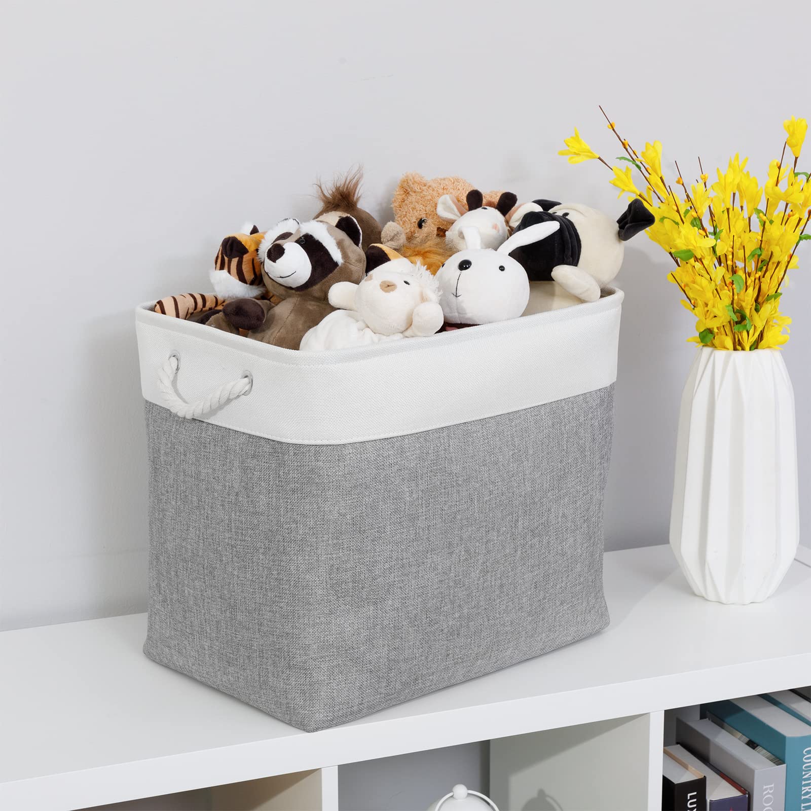 Bidtakay Large Storage Bins For Clothes Fabric Deep Baskets For Organizing Set Of 2 Grey Fabric Pantry Storage Bins For Hallway