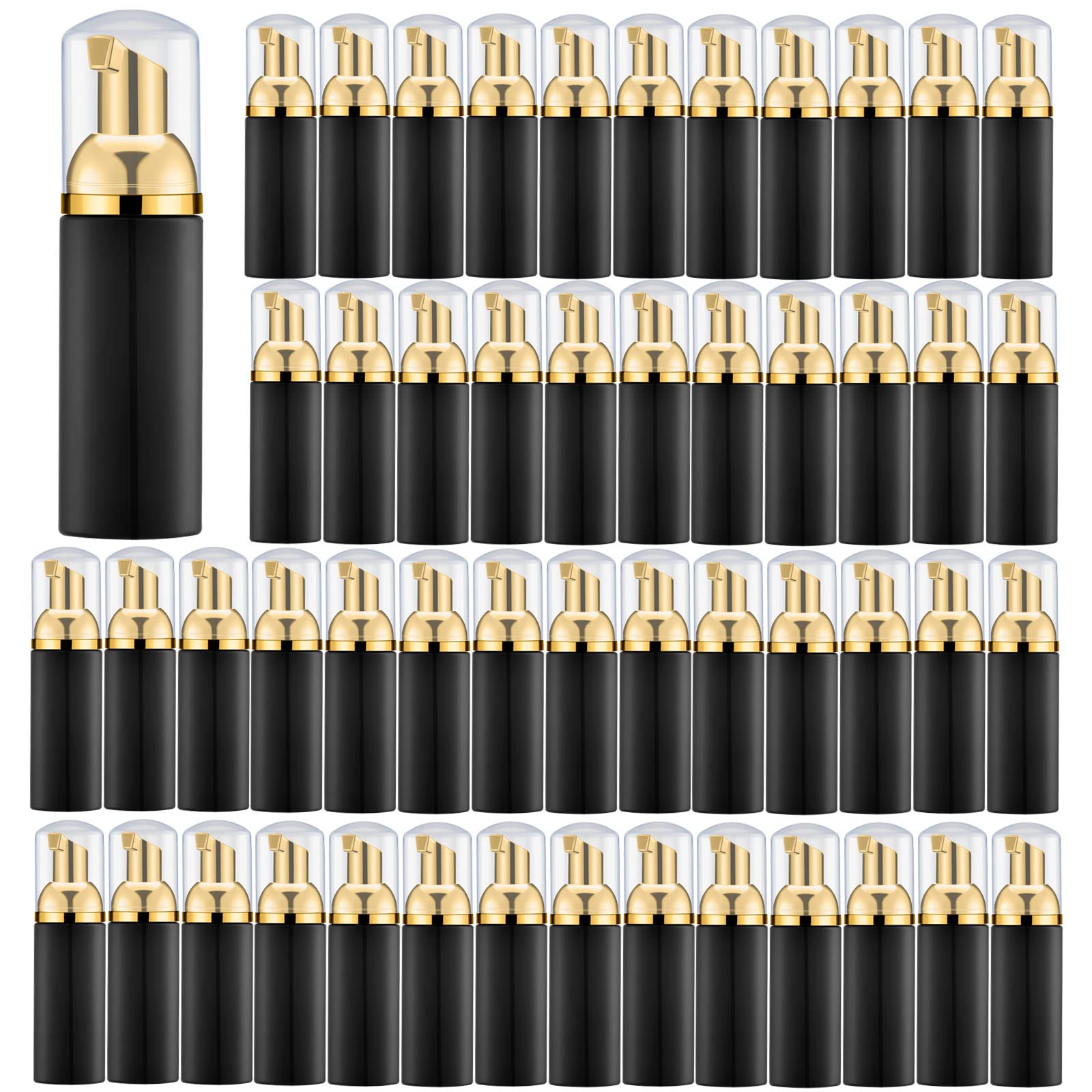 Lil Ray 50Pcs Black Foam Bottle With Gold Pump, Empty Travel Foaming Dispensers For Hand Soap,Lash Shampoo(2 Oz)